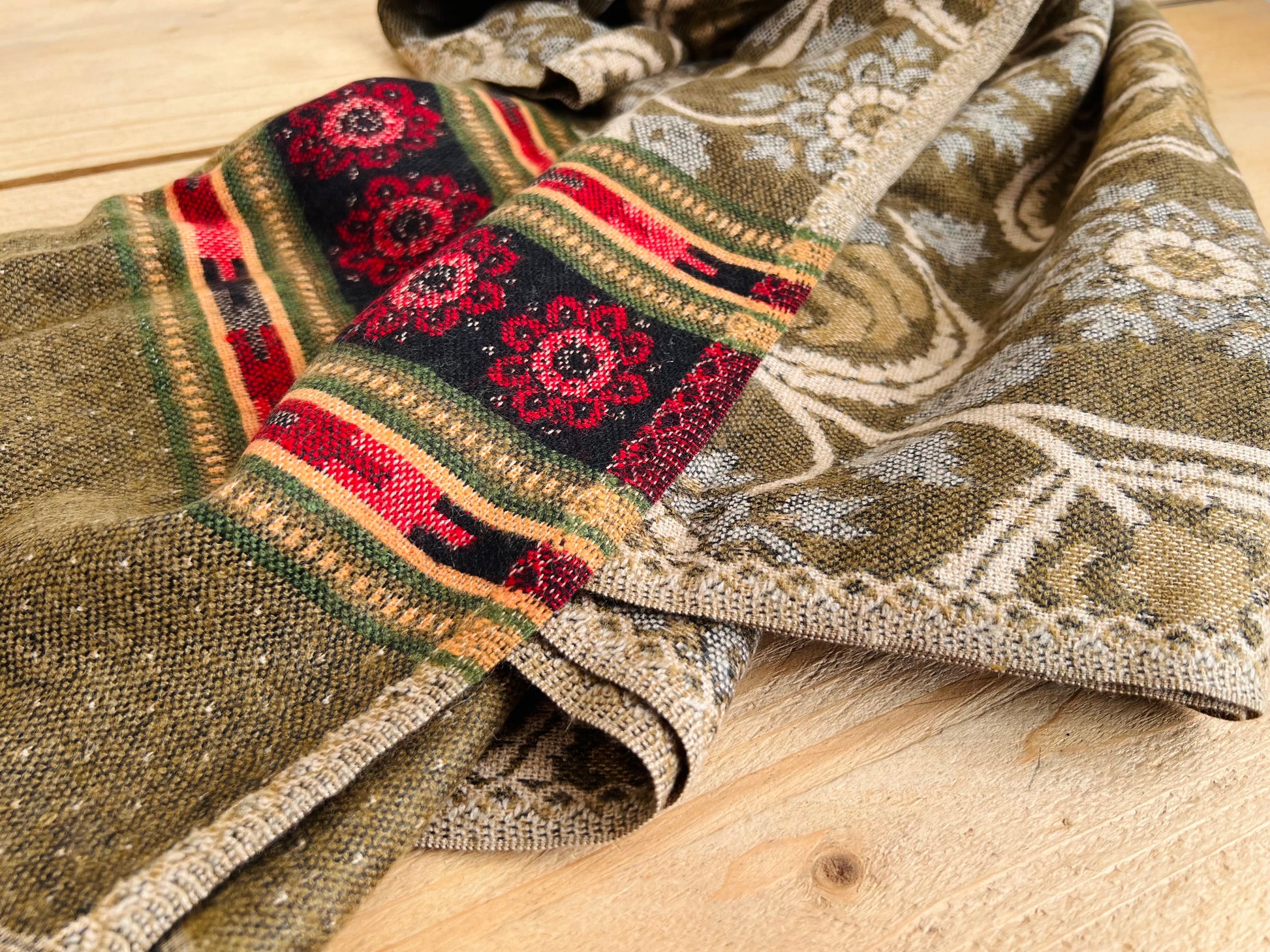 Handmade bohemian dark green brown throw hippie scarf