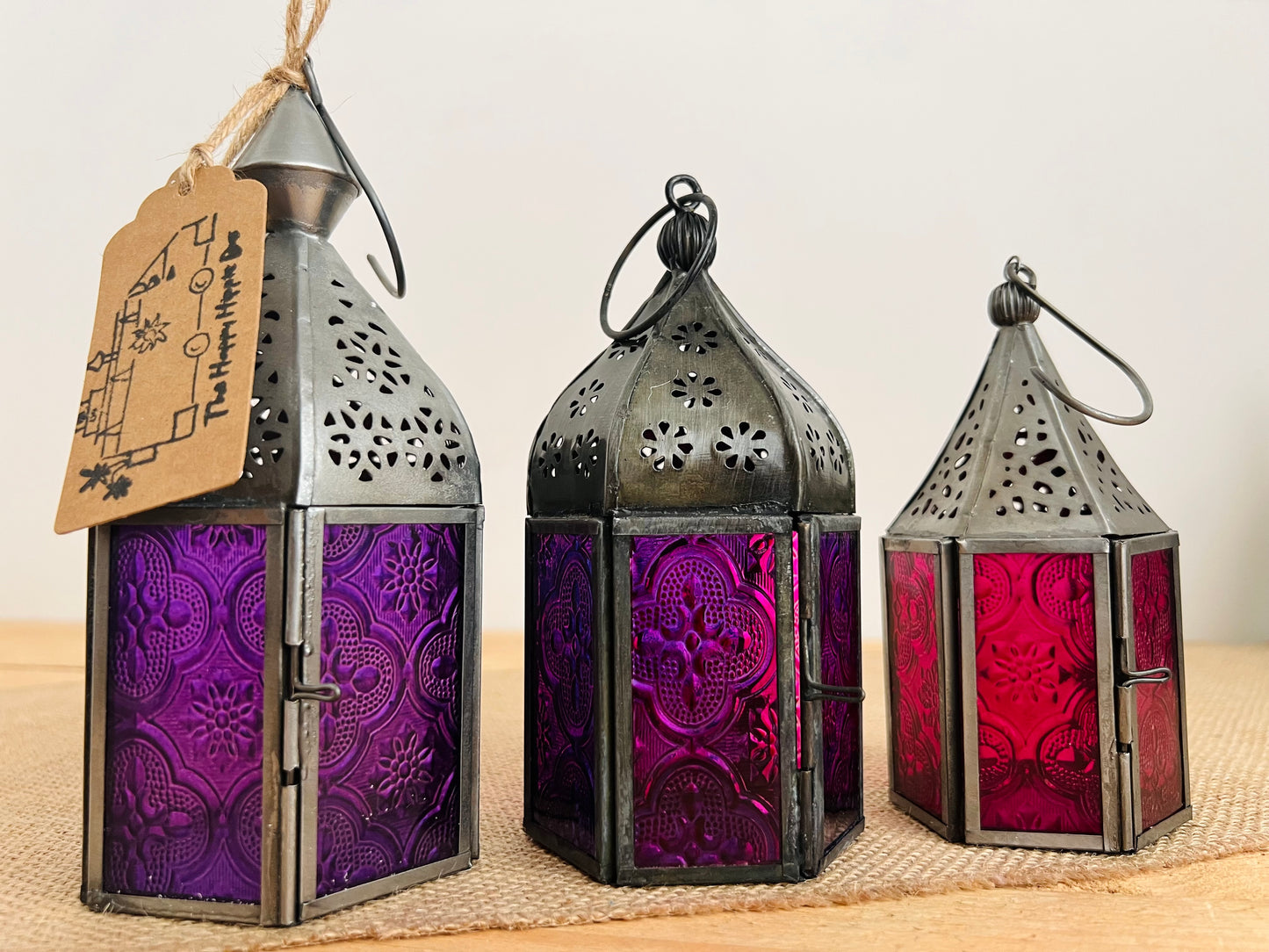 Set Of Three Deep Purple & Pink Moroccan Lantern Bundle