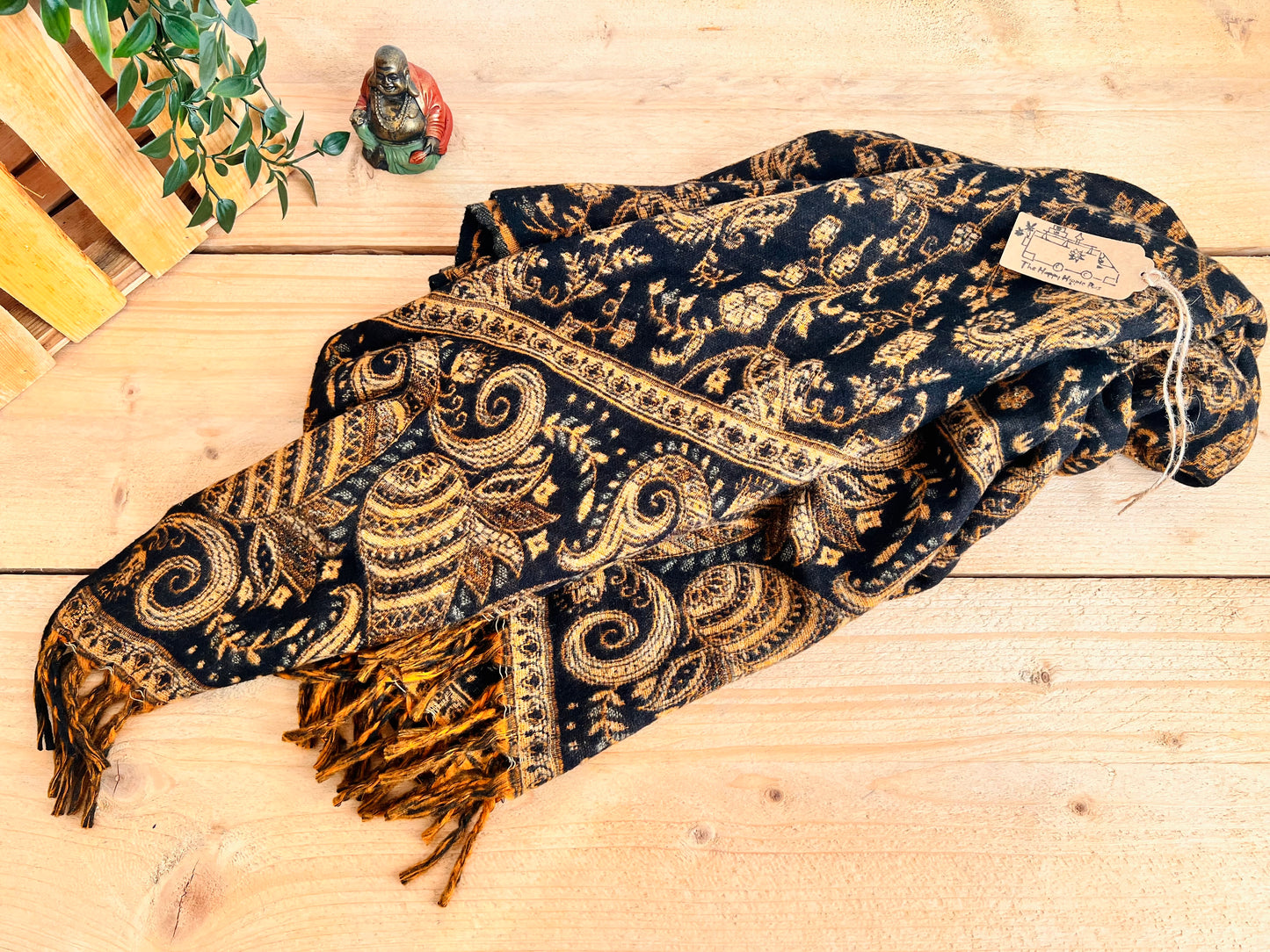 Handmade bohemian black and gold throw bohemian scarf 