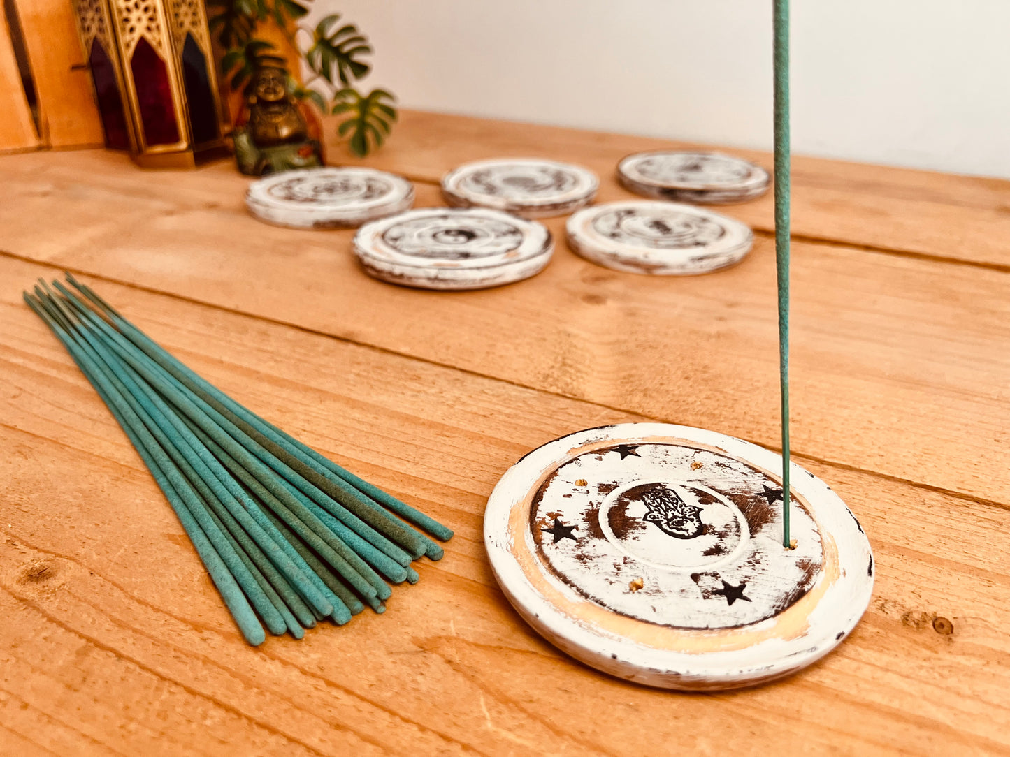 Round Incense Stick Holder Ash Catcher Mango Wood