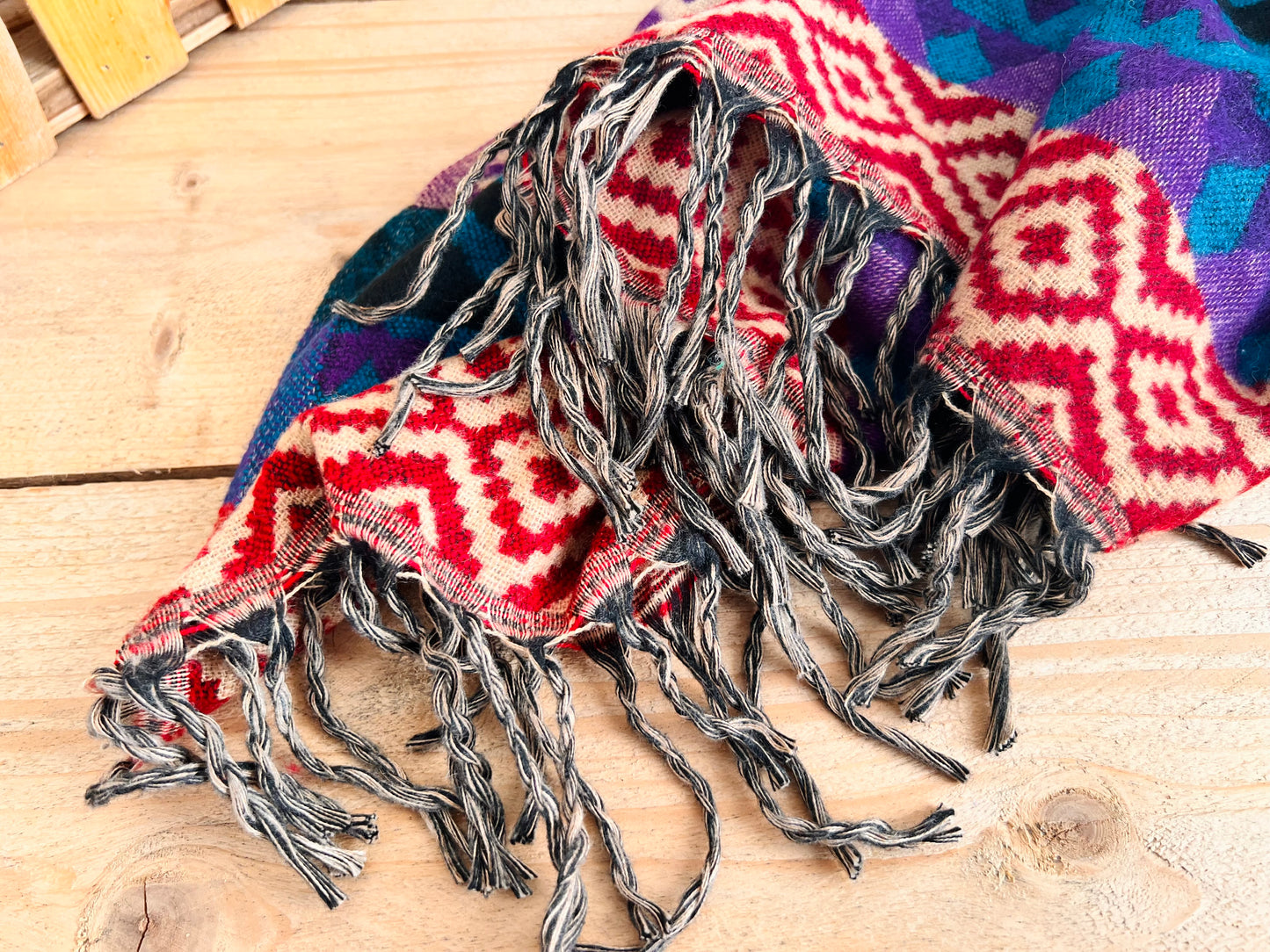 Handmade hippie blanket scarf purple red blue bohemian sofa throw 