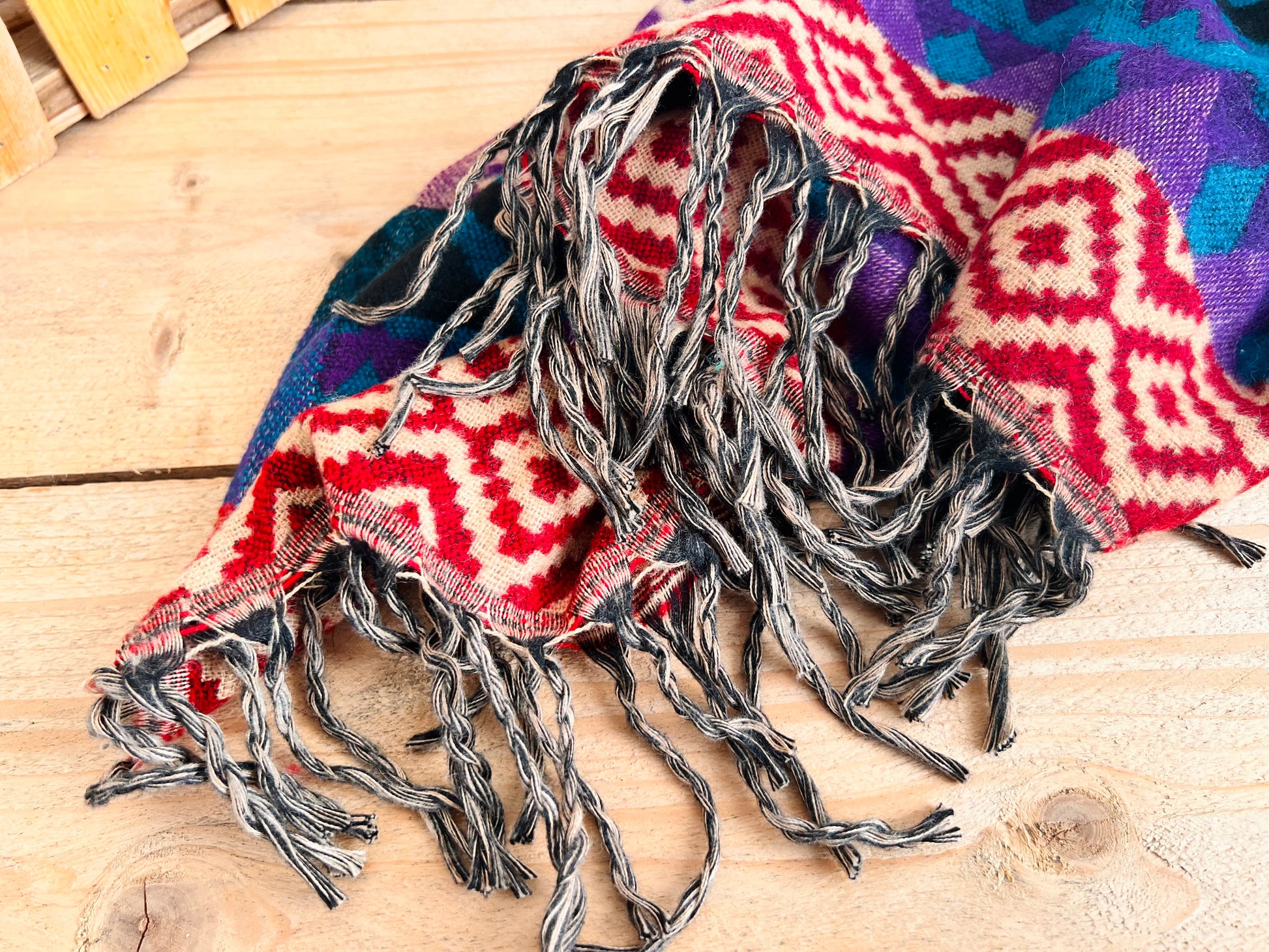 Handmade hippie blanket scarf purple red blue bohemian sofa throw 