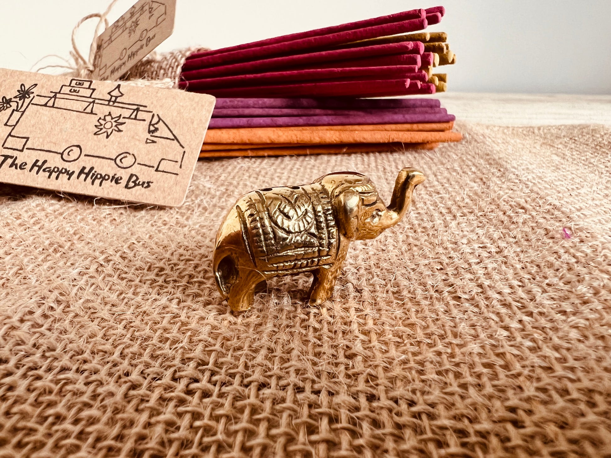 Handmade Fair Trade Mini Elephant Incense Stick Holder Gold Boho Hippie Home Decor