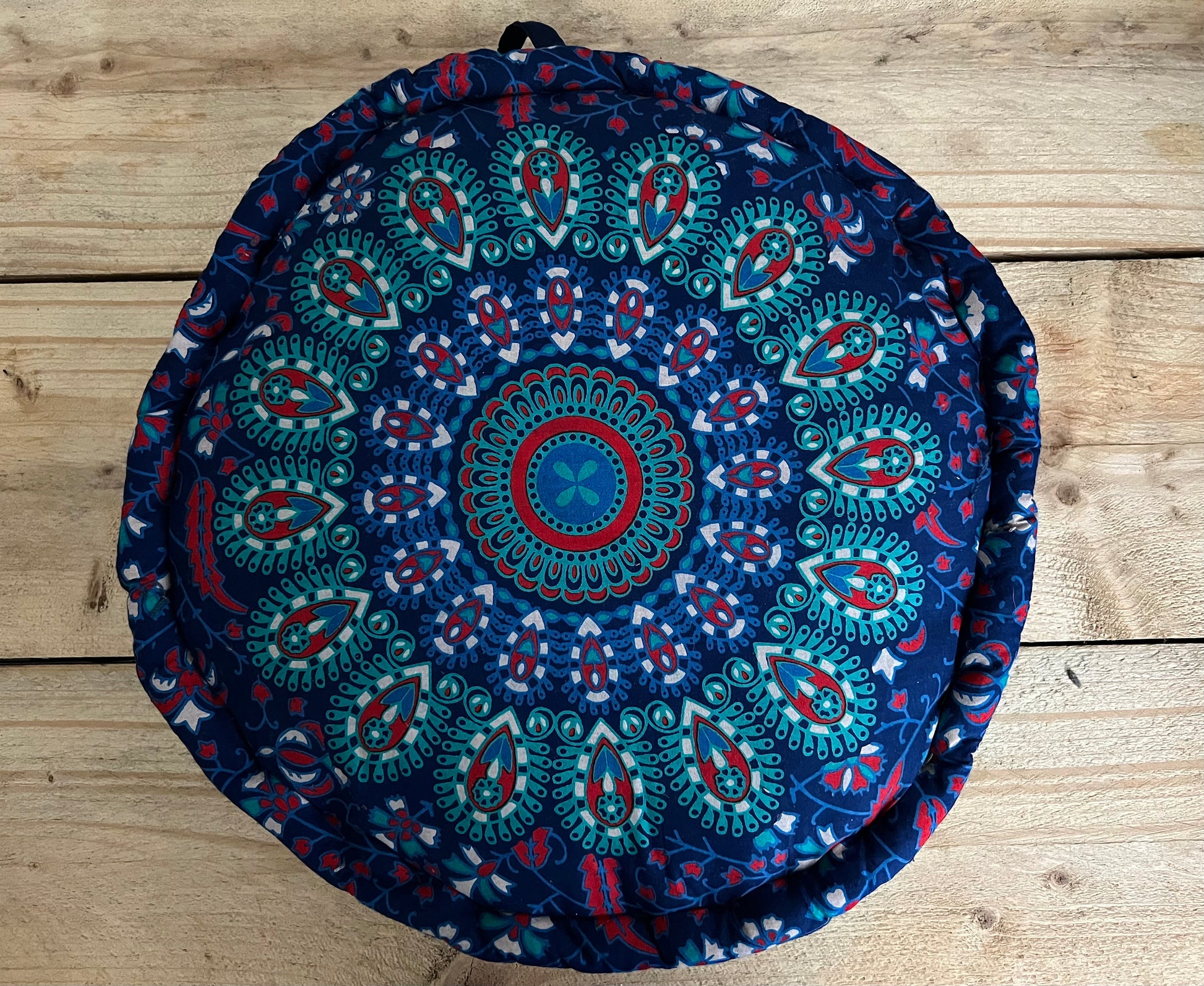 Handmade Fair Trade Peacock Print Large Floor Yoga Meditation Cushion Bohemian Hippie Home Decor Blue Red