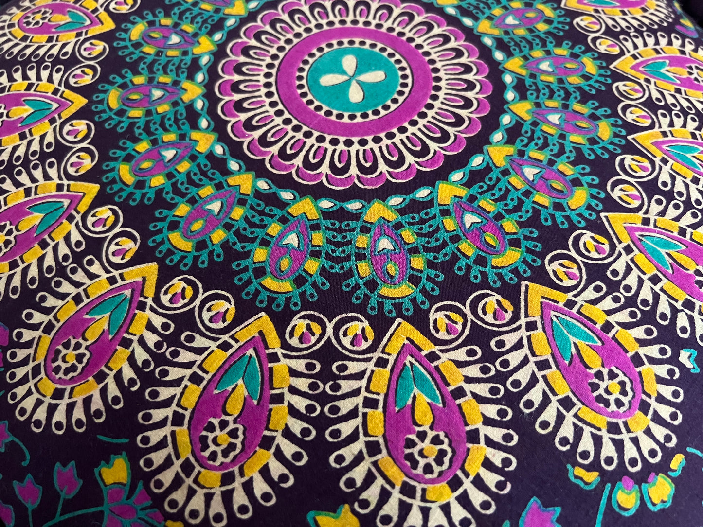 Handmade Fair Trade Peacock Print Large Floor Yoga Meditation Cushion Bohemian Hippie Home Decor Purple Yellow