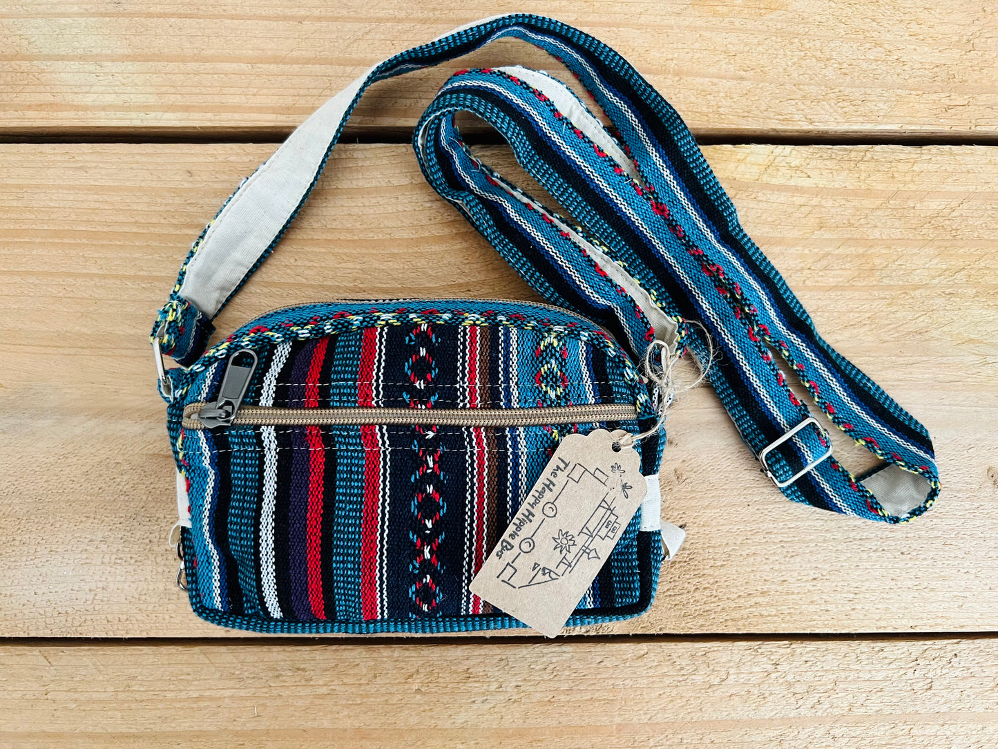 Handmade Fair Trade Ethical Bohemian Stripped Hippie Shoulder Bag Blue