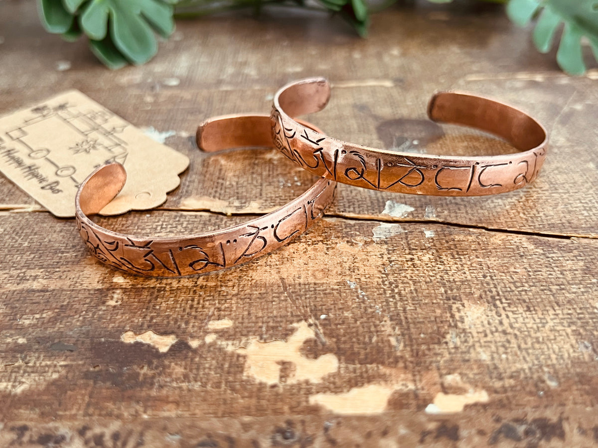 Handcrafted Solid Copper Tibetan Mantra Cuff Bracelet - Mindful Bracelet