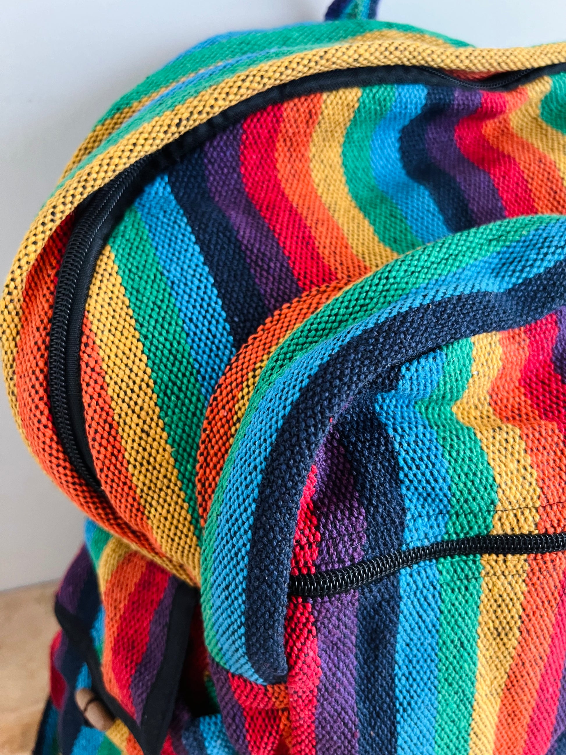 Bohemian Hippie Rainbow Stripe Backpack handmade, Fair Trade & Ethically Sourced 