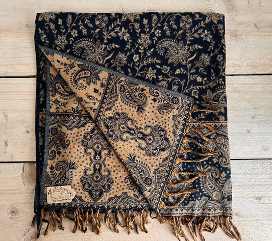 Black & Caramel Over Sized Autumn Winter Bohemian Scarf Blanket