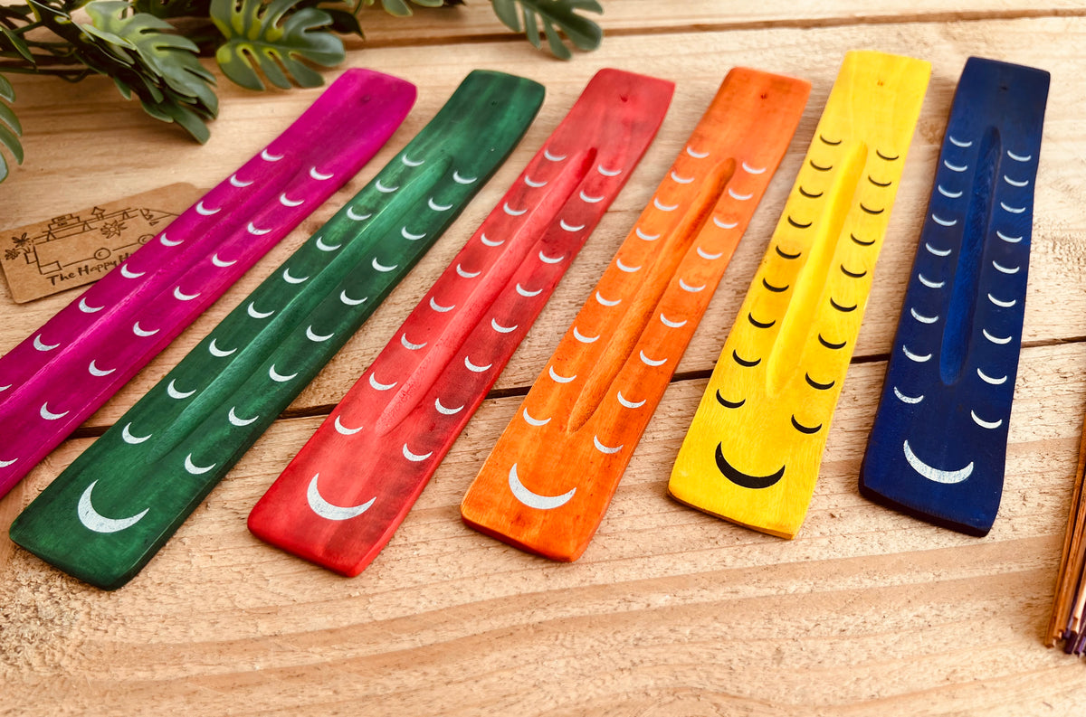 Fair Trade Mango Wood Moon Phase Incense Holder | Handmade Ash Catcher