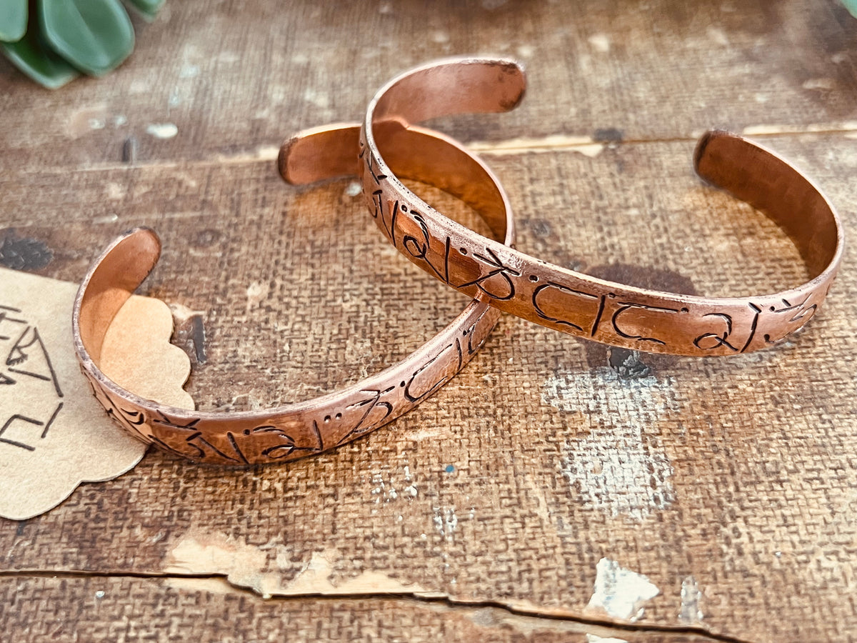 Handcrafted Solid Copper Tibetan Mantra Cuff Bracelet - Mindful Bracelet