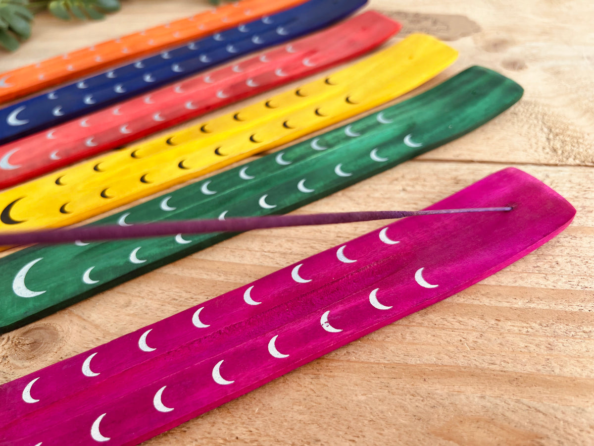 Fair Trade Mango Wood Moon Phase Incense Holder | Handmade Ash Catcher