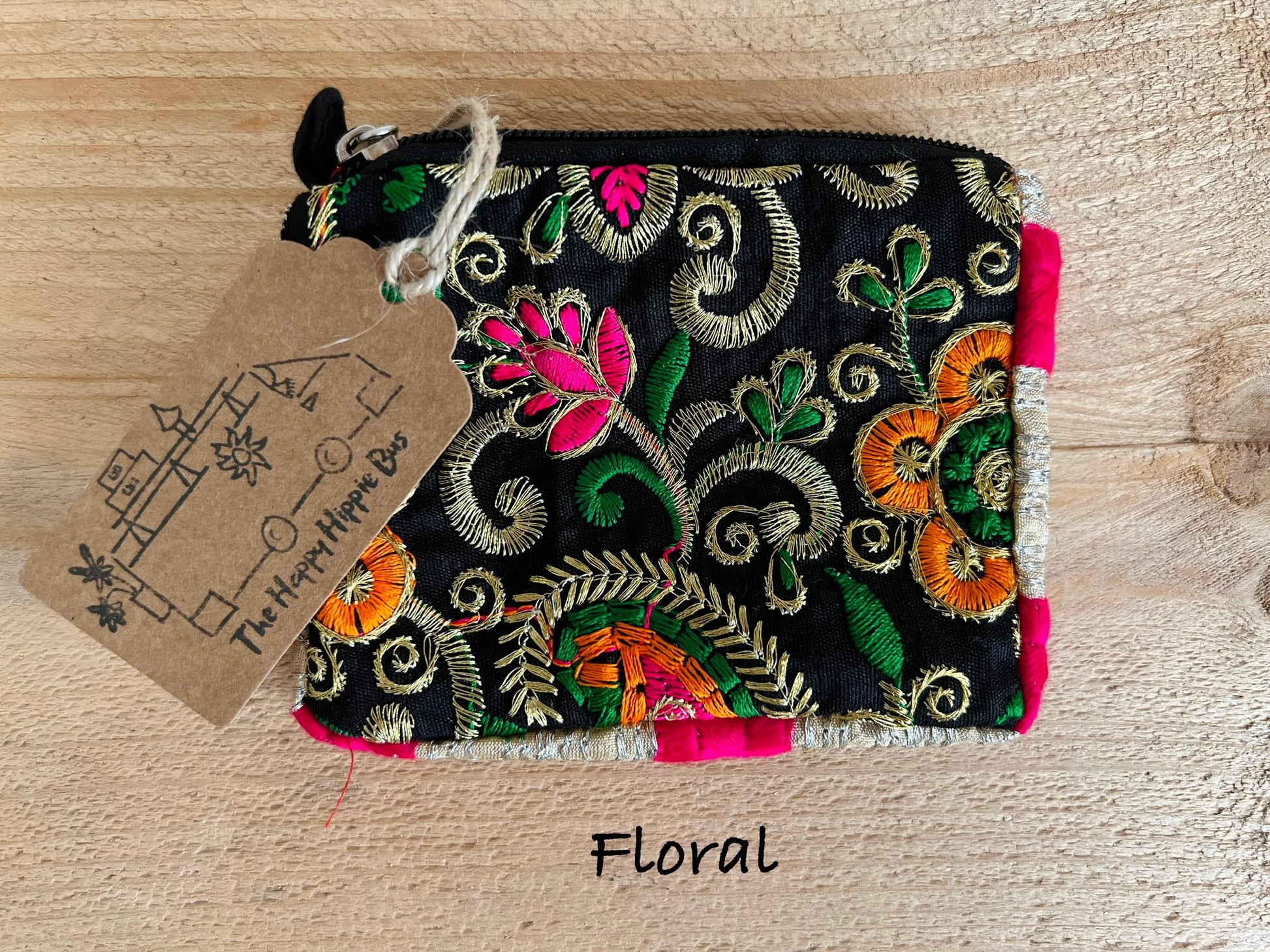 Handmade fair trade bohemian hippie coin purse ethically sourced floral 