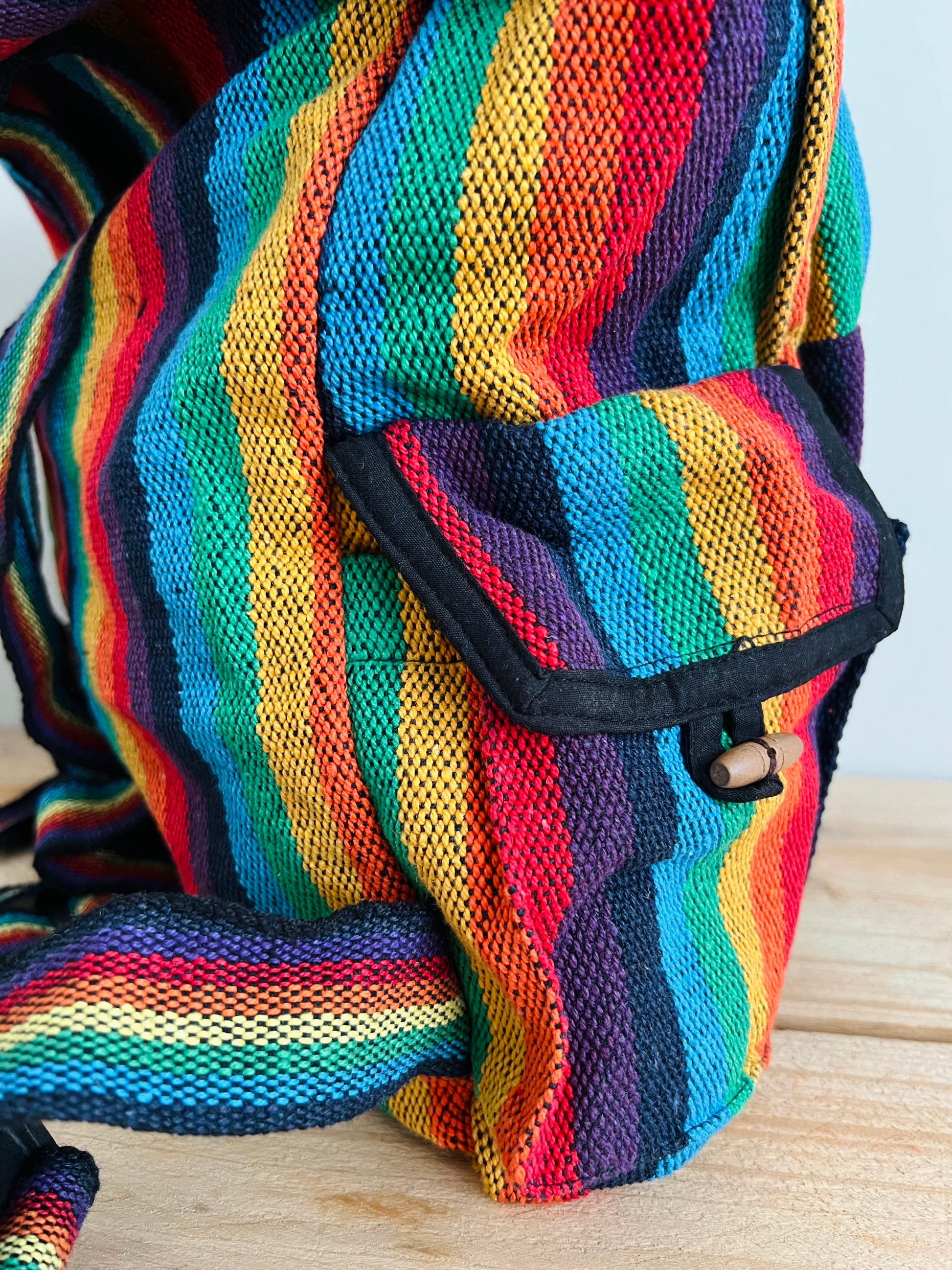 Bohemian Hippie Rainbow Stripe Backpack handmade, Fair Trade & Ethically Sourced 