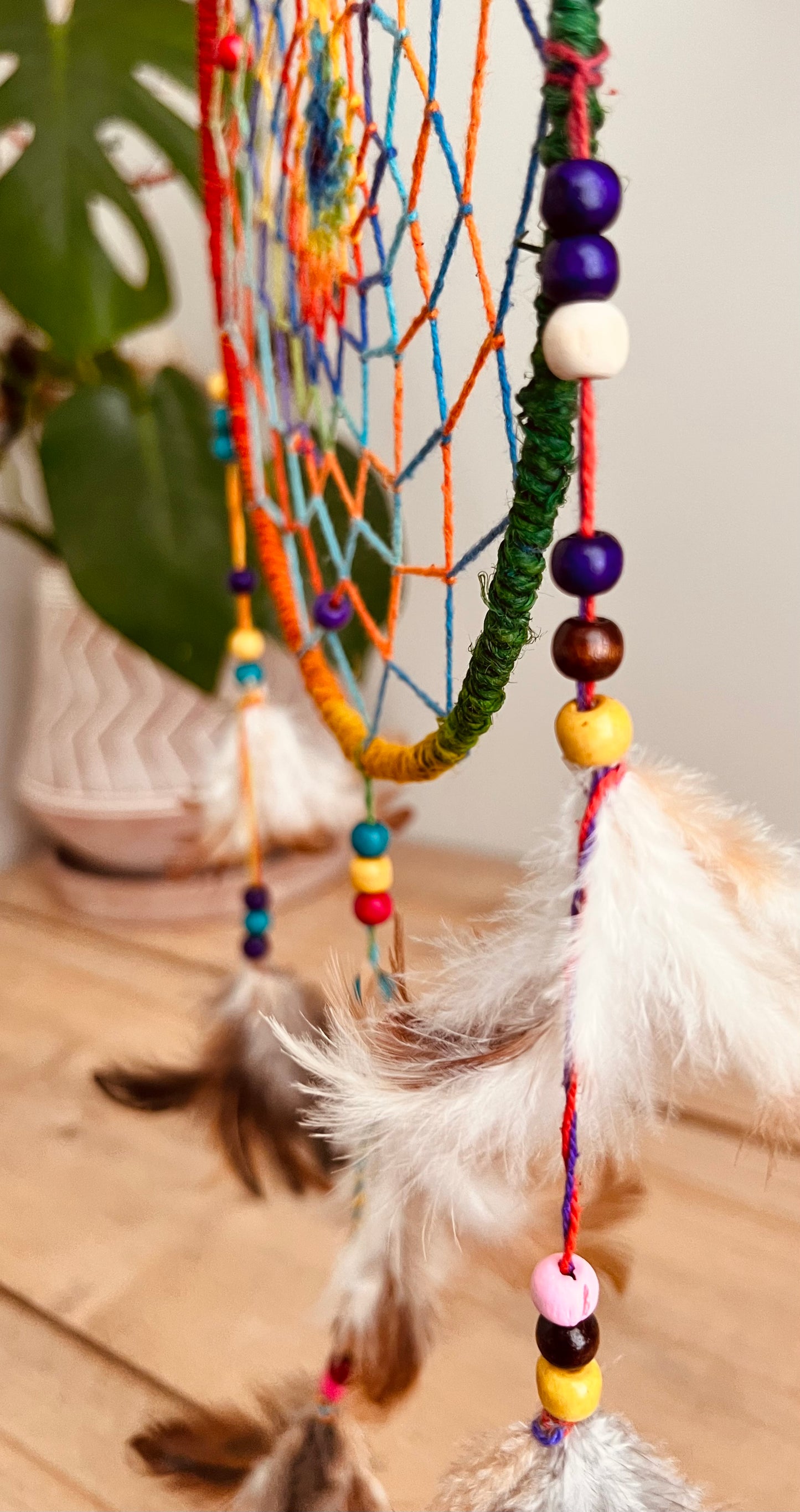 Colourful rainbow dreamcatcher wooden beads