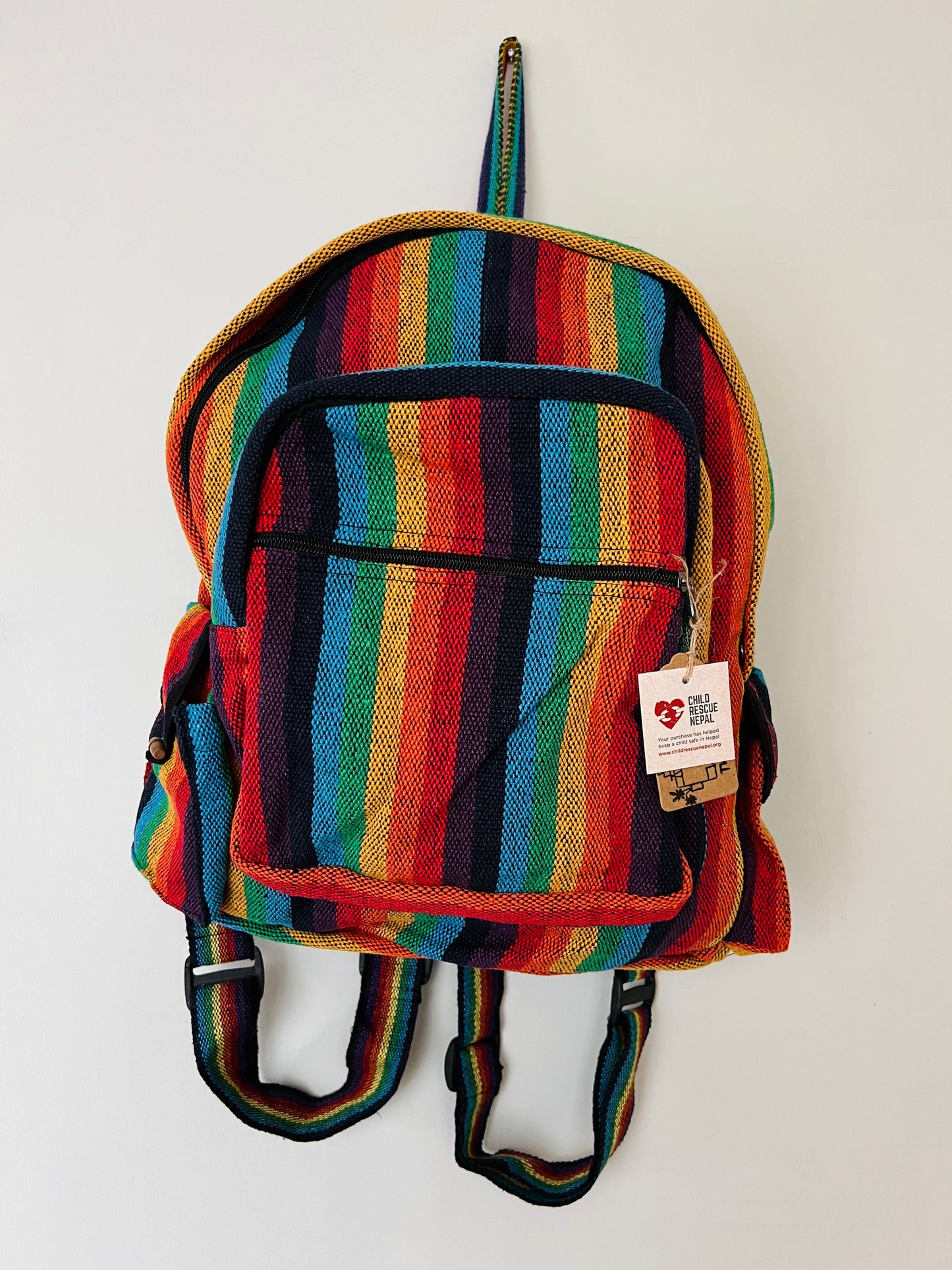 Bohemian Hippie Rainbow Stripe Backpack handmade, Fair Trade & Ethically Sourced 