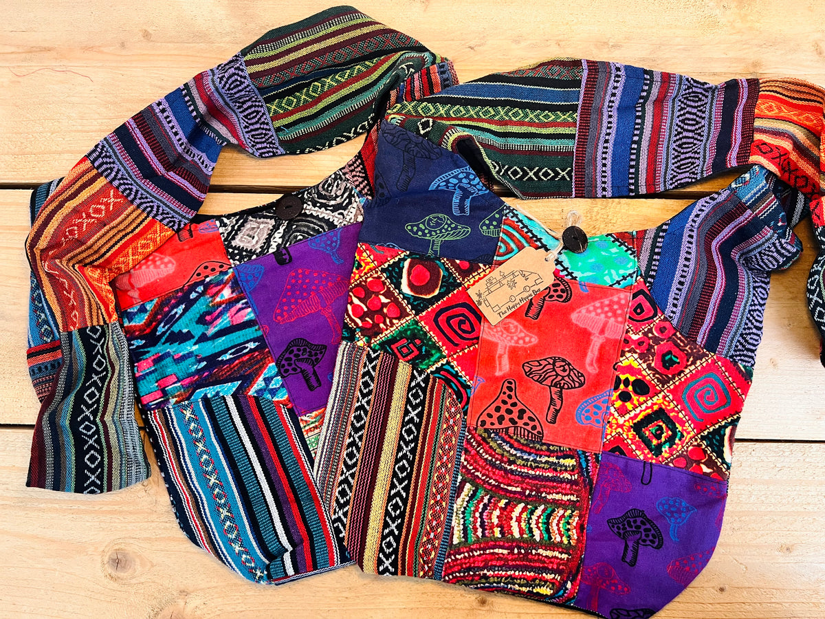 Gheri Patchwork Bohemian Hippie Shoulder Bag Mushroom Design