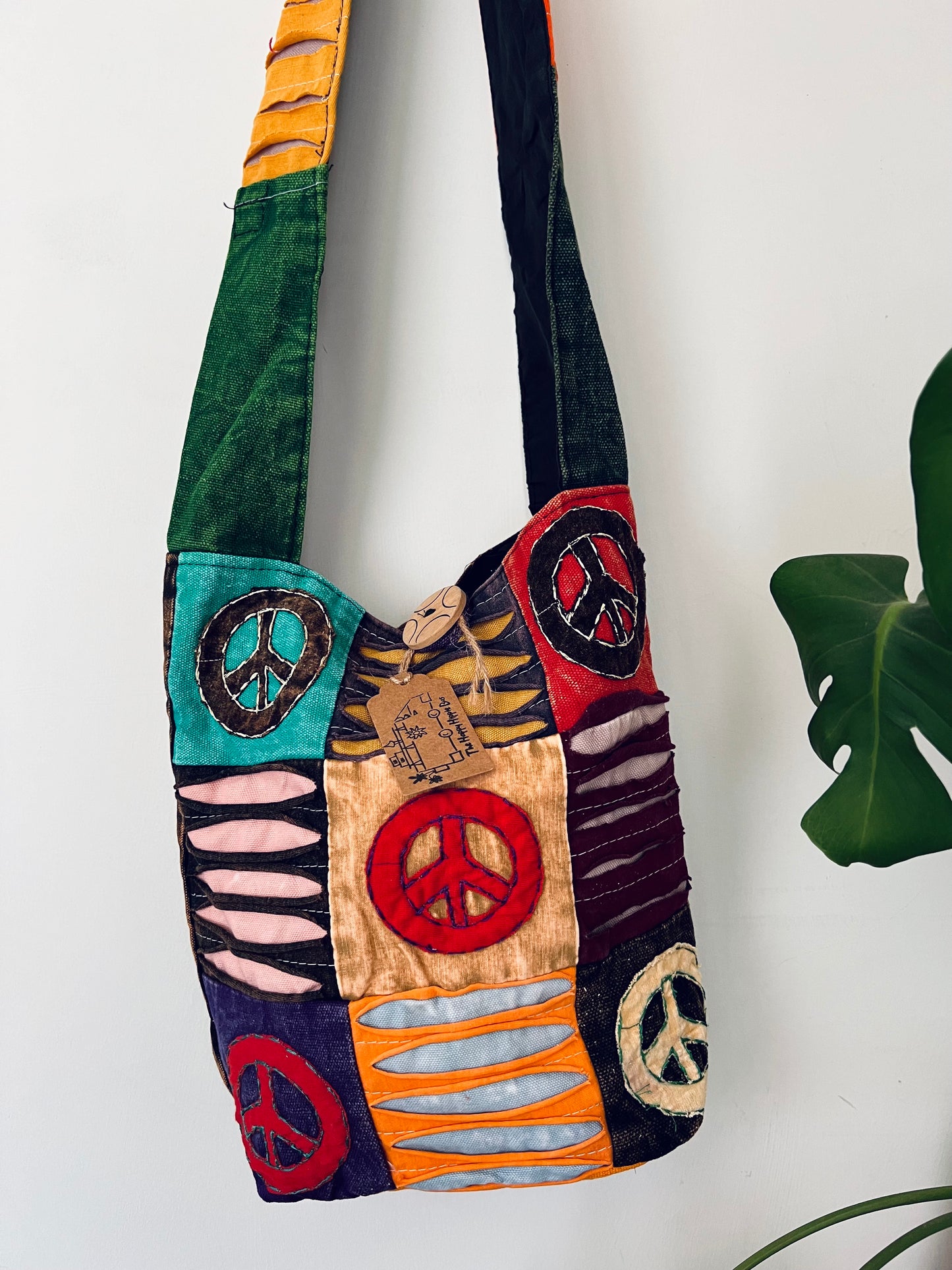 Handmade Fair Trade Ethically Sourced Peace Sign Multi Colour Hippie Bohemian Shoulder Bag Patchwork