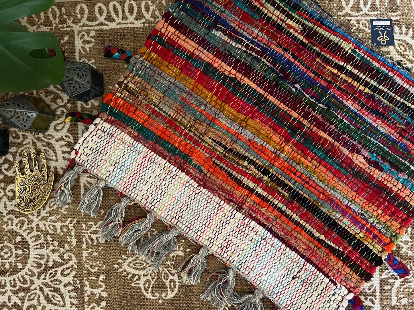 Handmade & Fair Trade Rainbow Rag Rug Bohemian & Hippie Decor Mat 