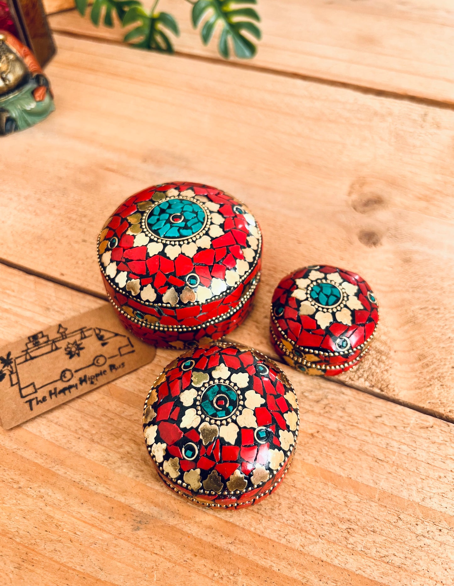 Red & Gold Mosaic Mini Trinket Keepsake Boxes