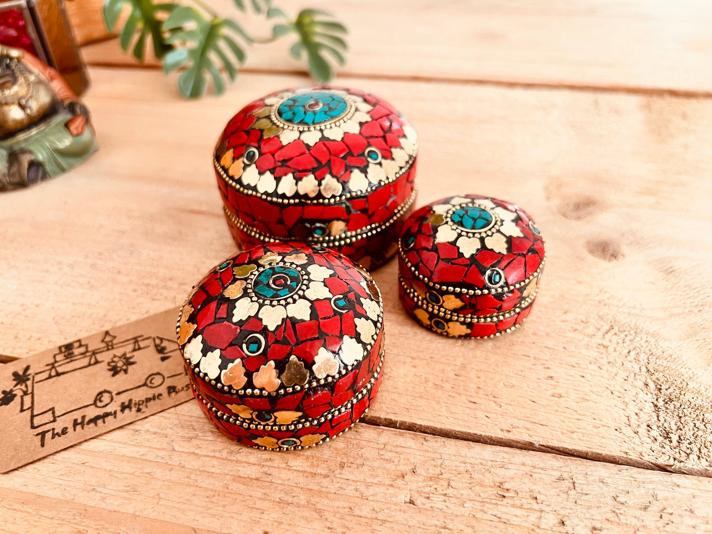 Red & Gold Mosaic Mini Trinket Keepsake Boxes