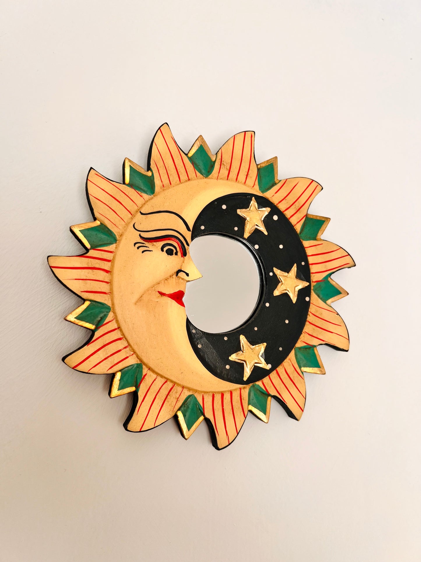 Set of Three Sun, Crescent Moon & Star Wooden Wall Mirrors