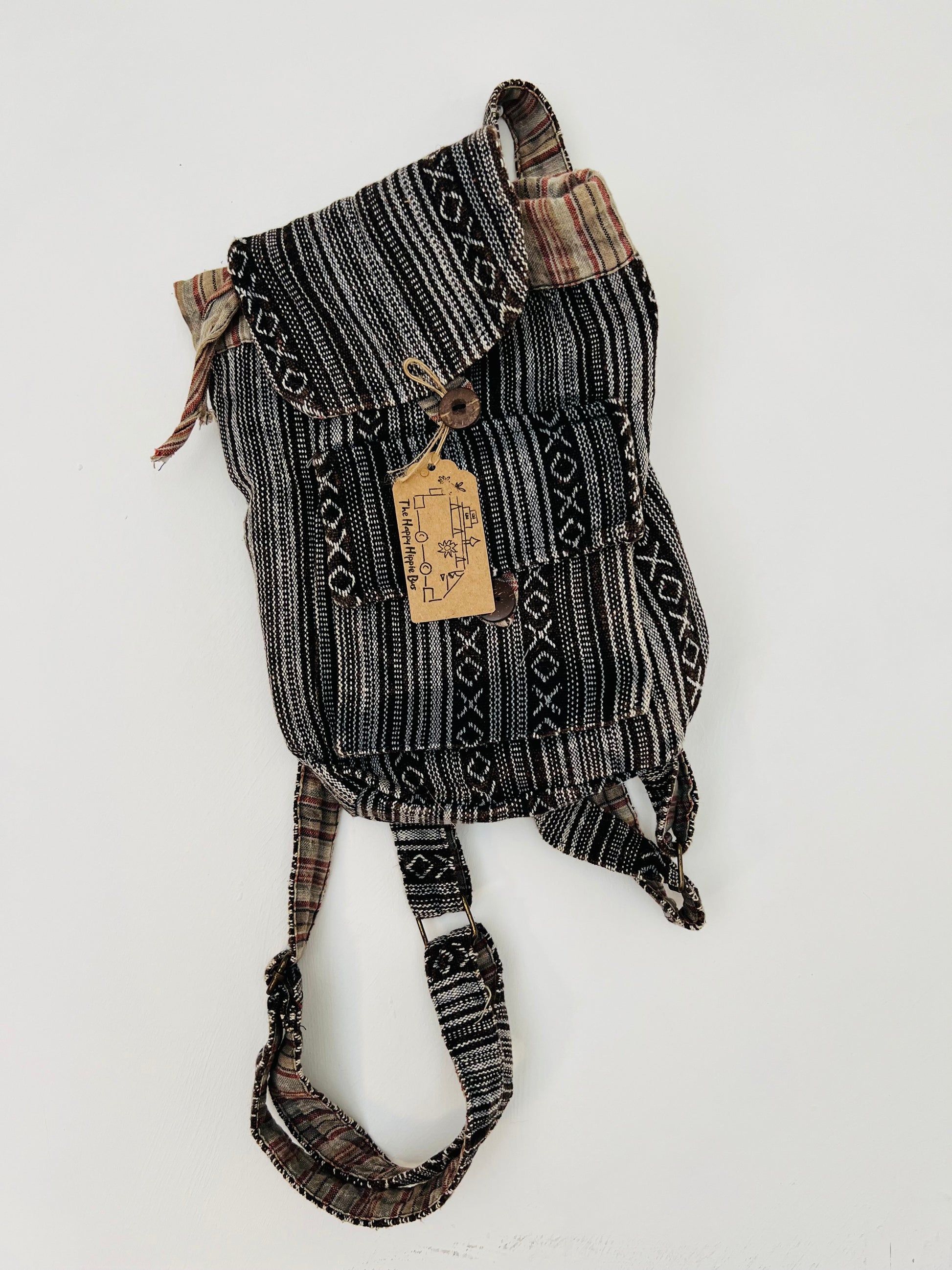 Handmade Fair Trade Recycled Cotton Mini Backpack Hippie Bohemian Style Travel Festival Holiday 