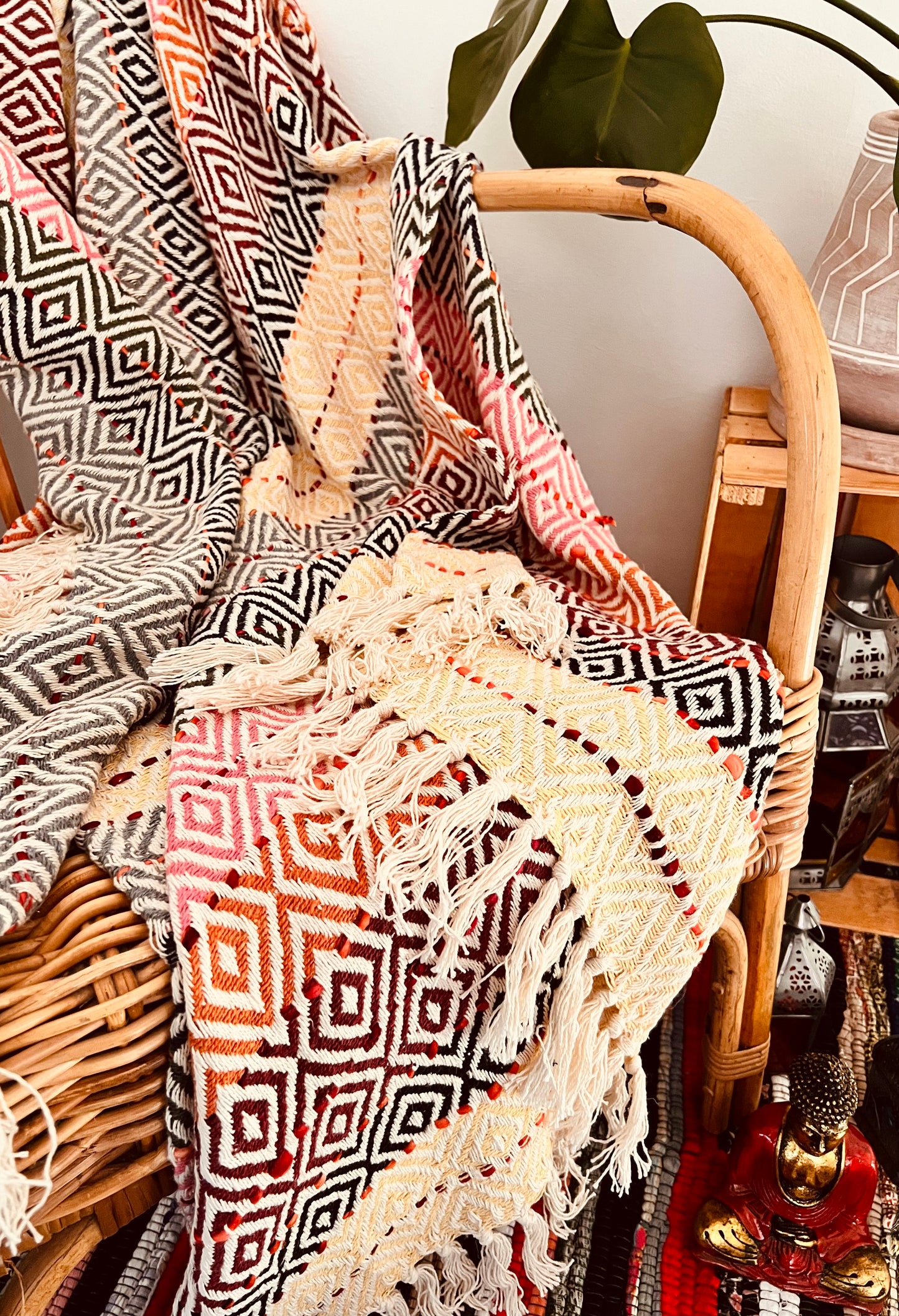 Diamond Woven Throw Rainbow
