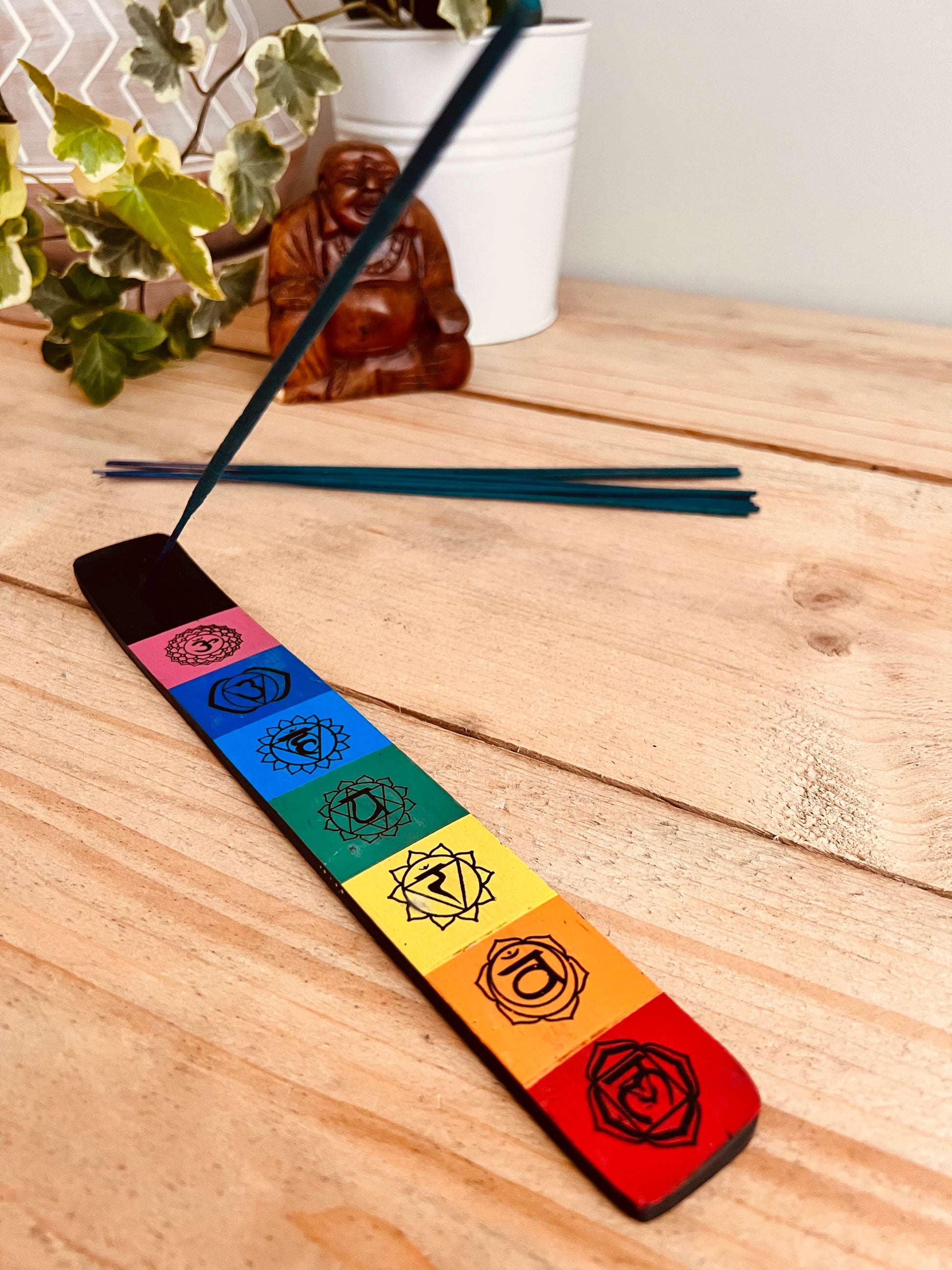 Handmade Fair Trade Chakra Design Rainbow Colours Incense Holder Ash Catcher Mango Wood