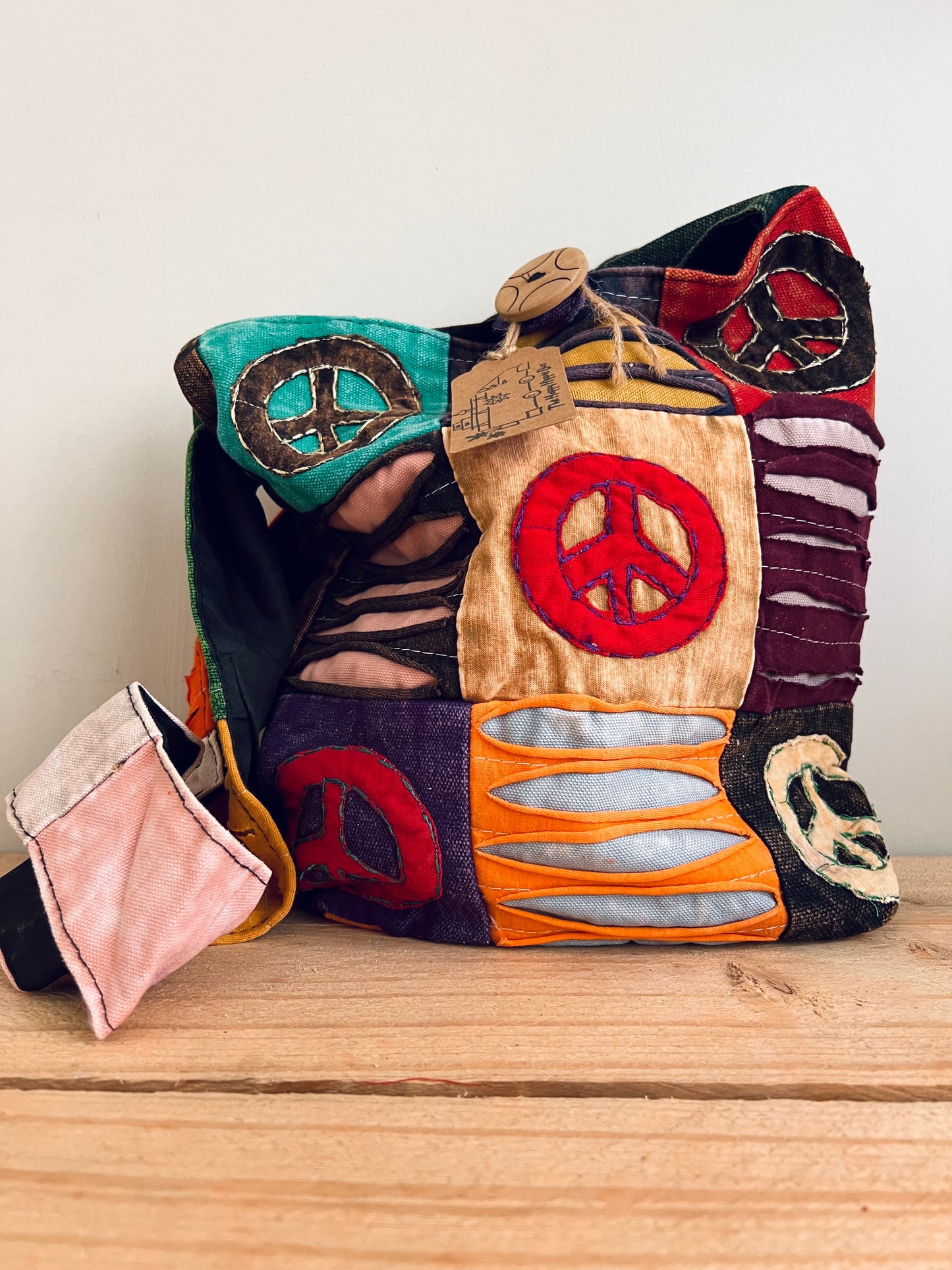 Handmade Fair Trade Ethically Sourced Peace Sign Multi Colour Hippie Bohemian Shoulder Bag Patchwork