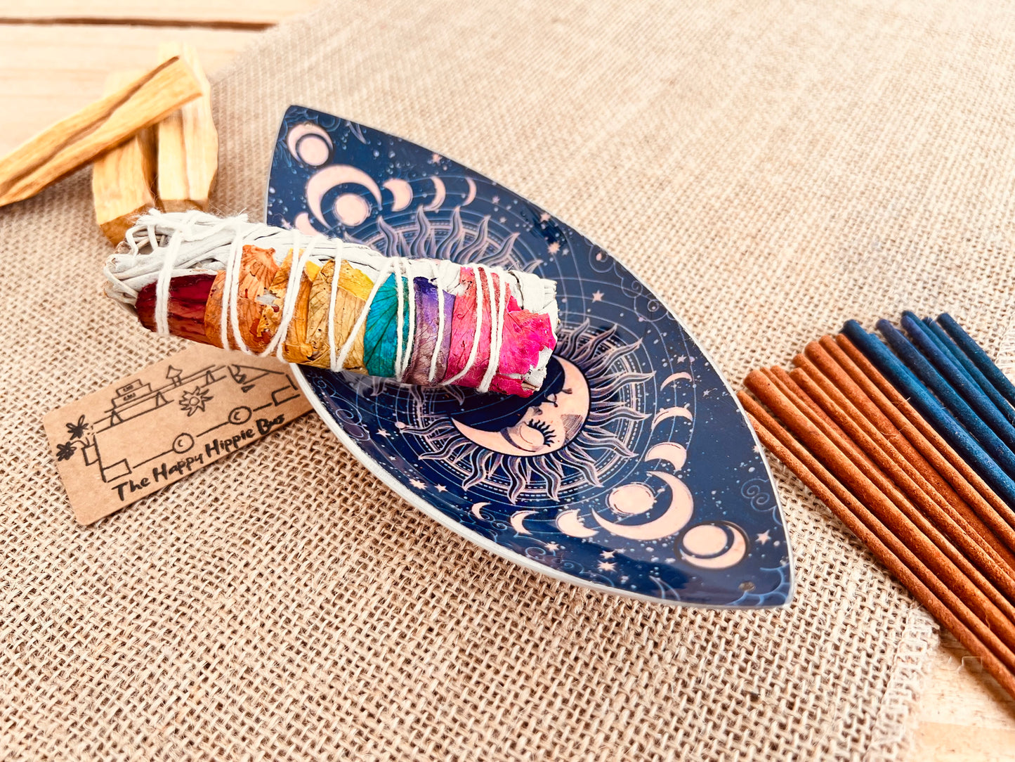 Handmade Fair Trade Ethically Sourced Bohemian Hippie Incense Holder Moon & Sun Design 