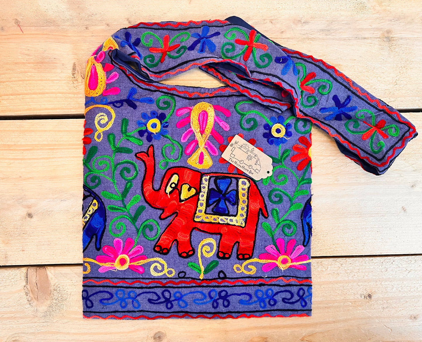 Hand Embroidered Elephant Shoulder Bag Pink & Purple