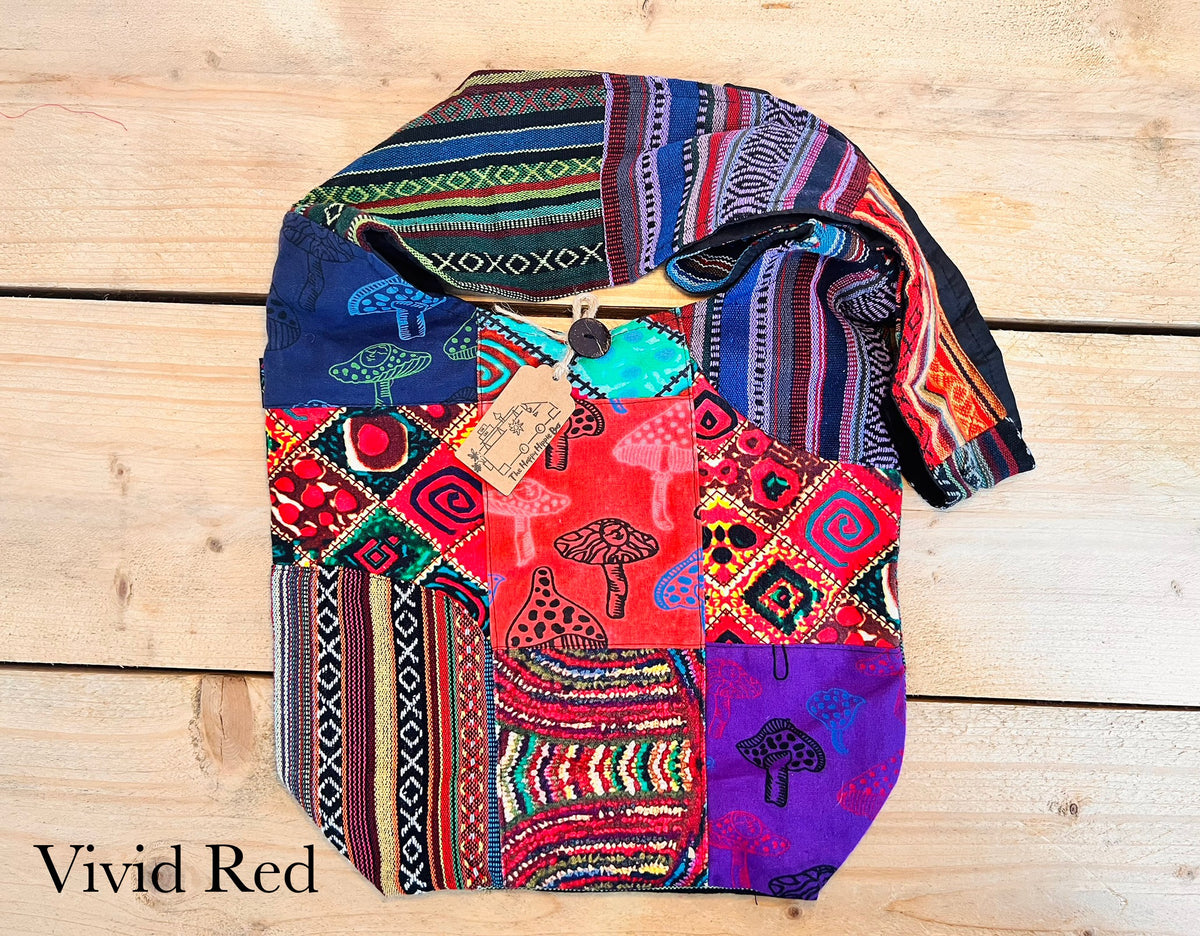 Gheri Patchwork Bohemian Hippie Shoulder Bag Mushroom Design
