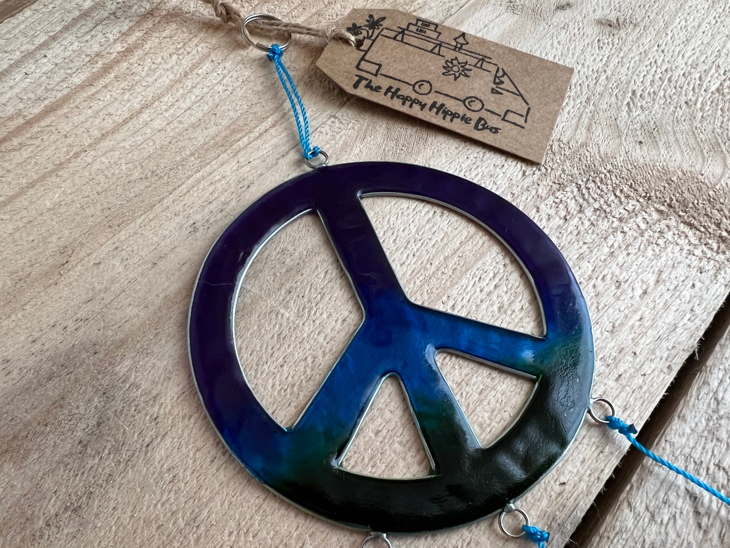 Handmade Fairtrade Hippie Bohemian Sun Catcher Window Decoration Navy Green Resin Peace Sign 