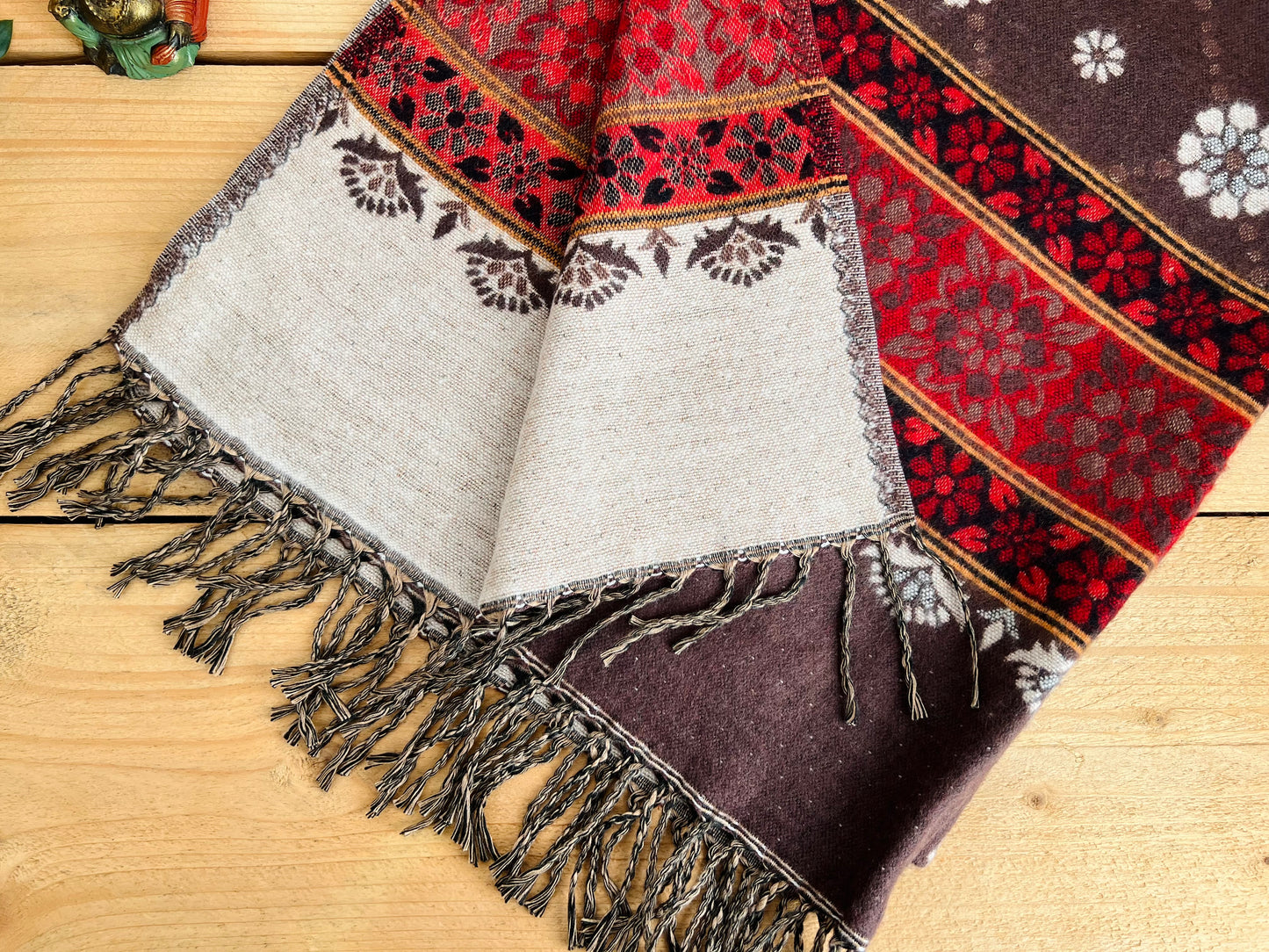 Handwoven Brown & Red Boho Throw Blanket – Recycled Cotton