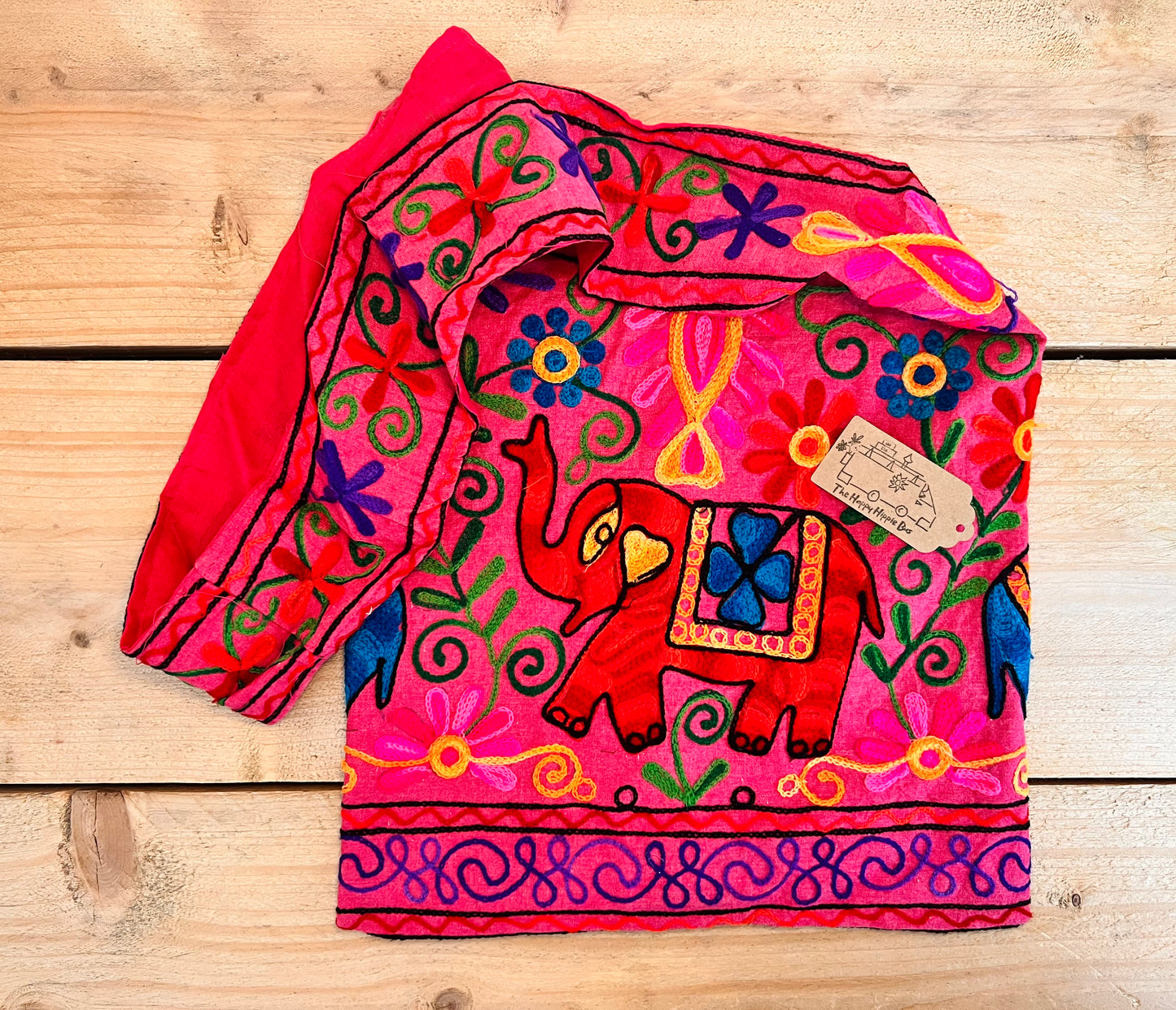 Hand Embroidered Elephant Shoulder Bag Pink & Purple