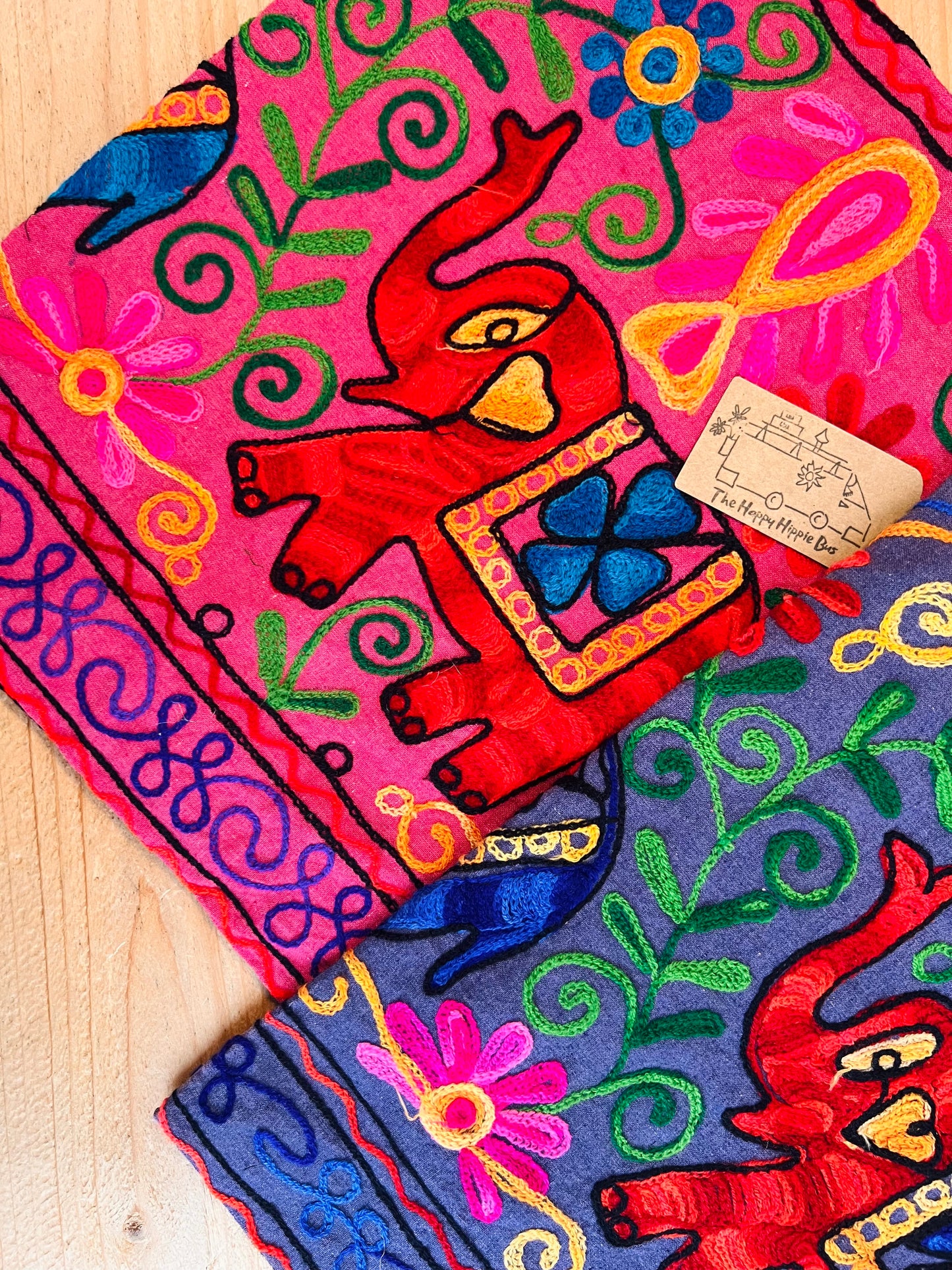Hand Embroidered Elephant Shoulder Bag Pink & Purple
