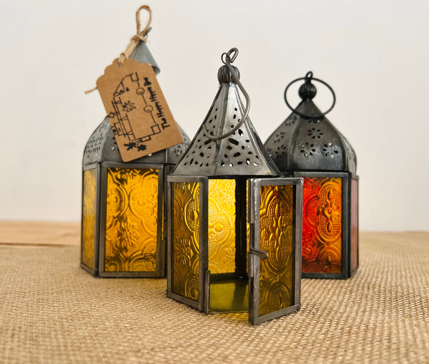 Handmade Fair Trade Ethically Sourced Bohemian Moroccan Style Lantern T Light Holder Set Of Three Yellow Orange 