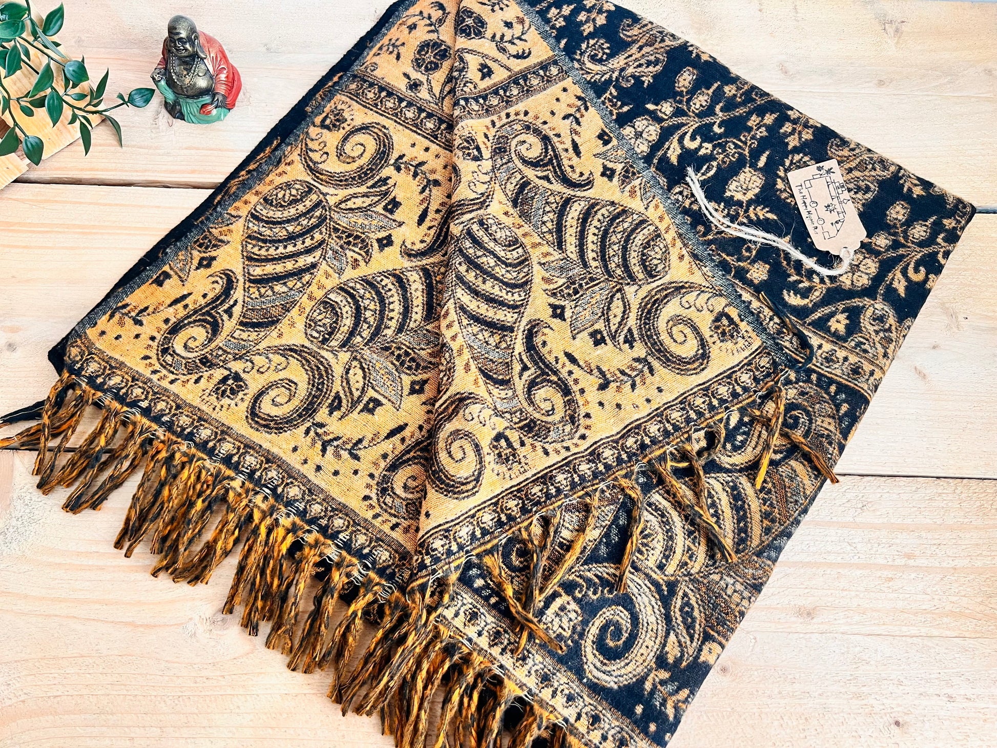Handmade Fair Trade Ethically Sourced Bohemian Black Charcoal Scarf Blanket 