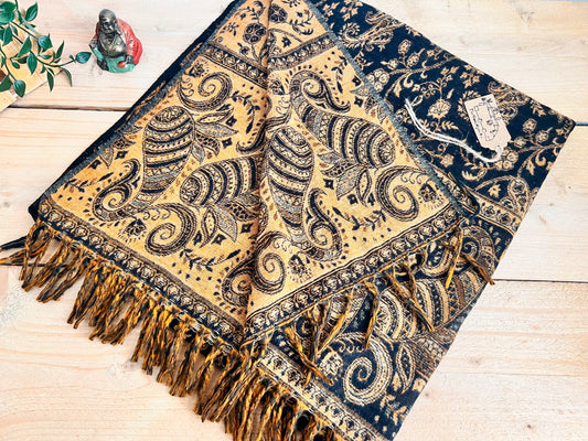 Handmade Fair Trade Ethically Sourced Bohemian Black Charcoal Scarf Blanket 