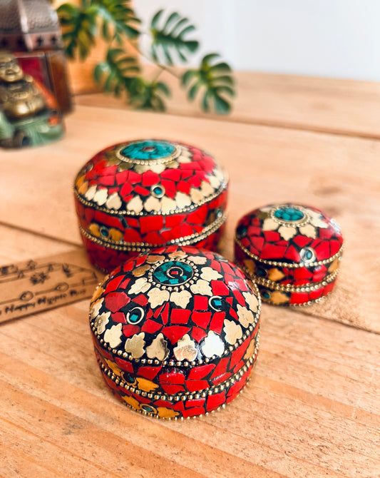 Red & Gold Mosaic Mini Trinket Keepsake Boxes