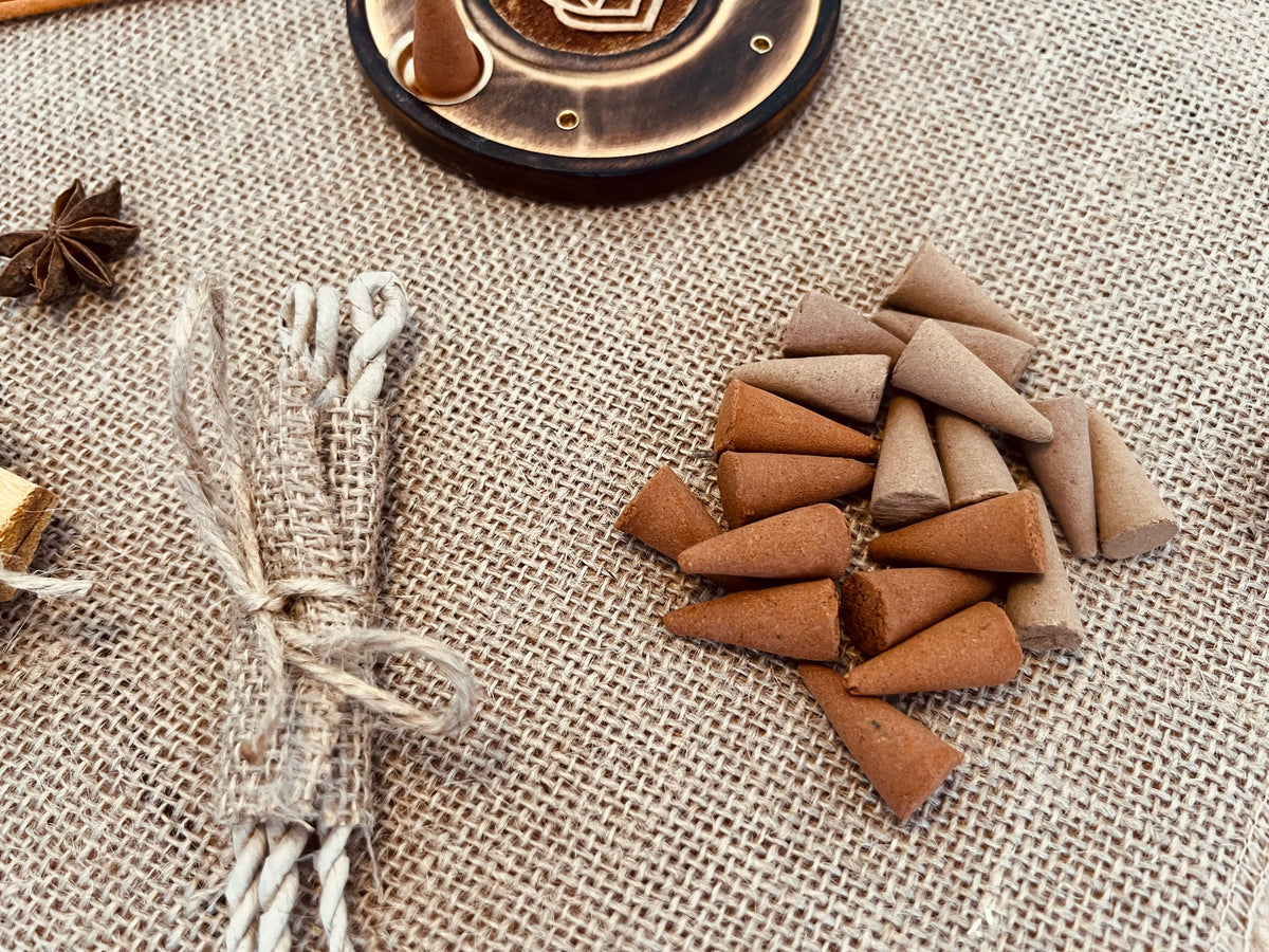 Handmade Fair Trade Ethically Sourced Autumn Fall Incense Gift Letterbox Gift Incense Cones Sticks Palo Santo Incrnse Ropes Incense Holder Appler Cinnamon Vanilla Plastic Free Gift