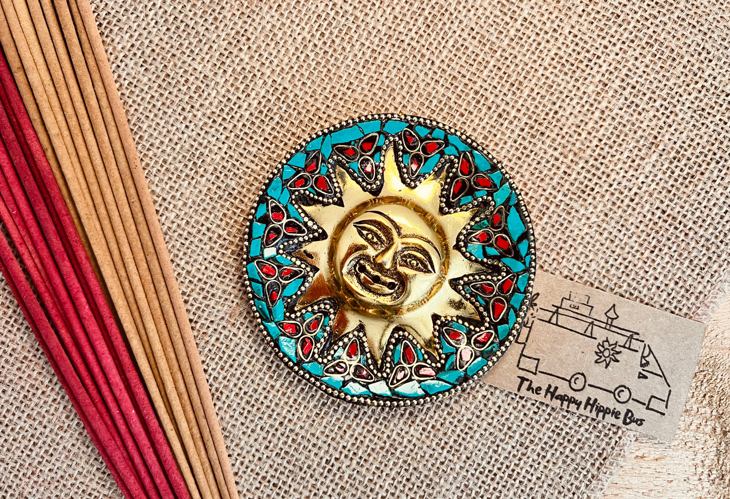 Smiling Gold Sun Incense Stick Holder Ash Catcher