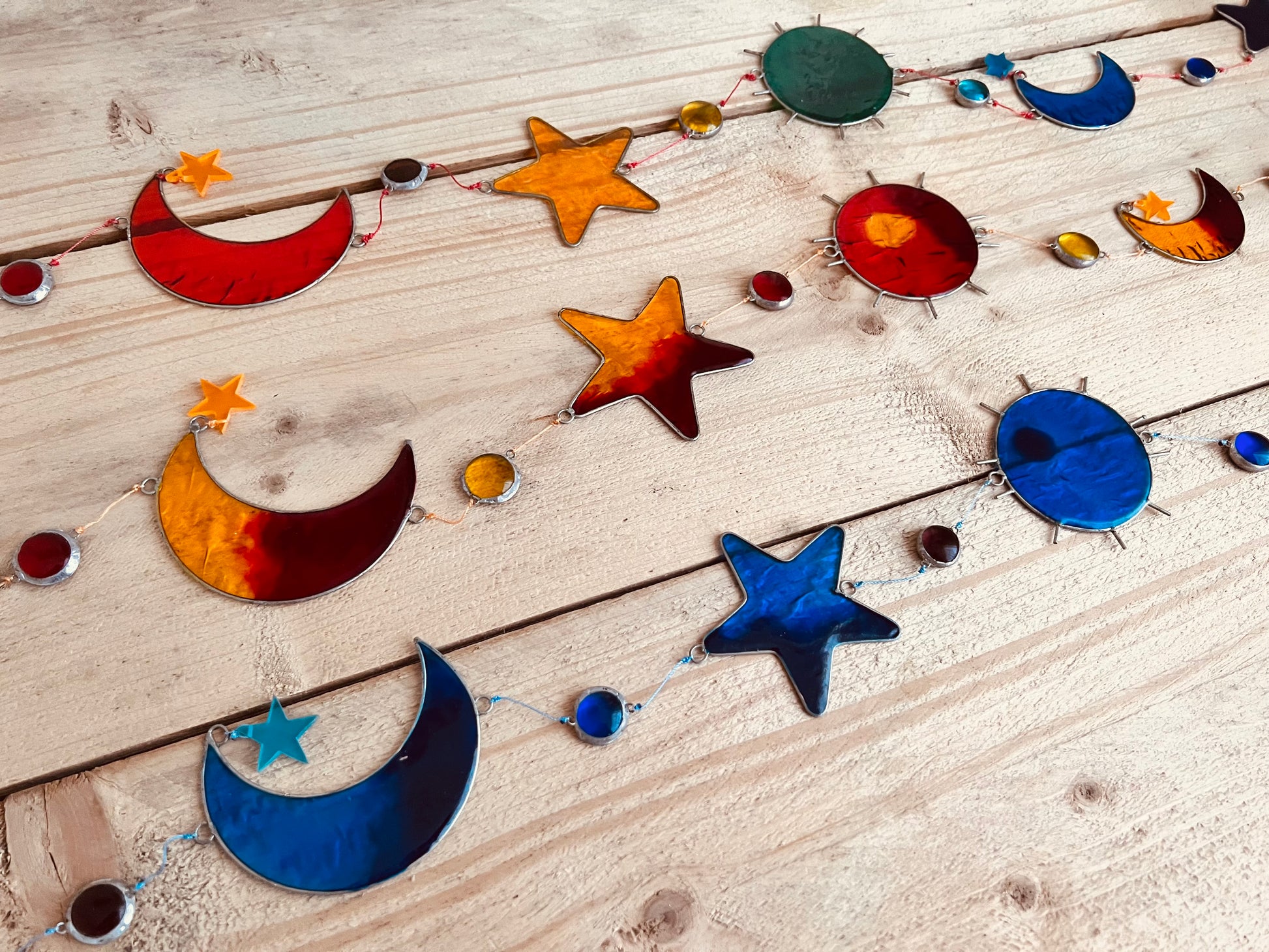 Handmade Fair Trade Sun Crescent Moon & Star Sun Catcher Boho Hippie Window Decoration Long 