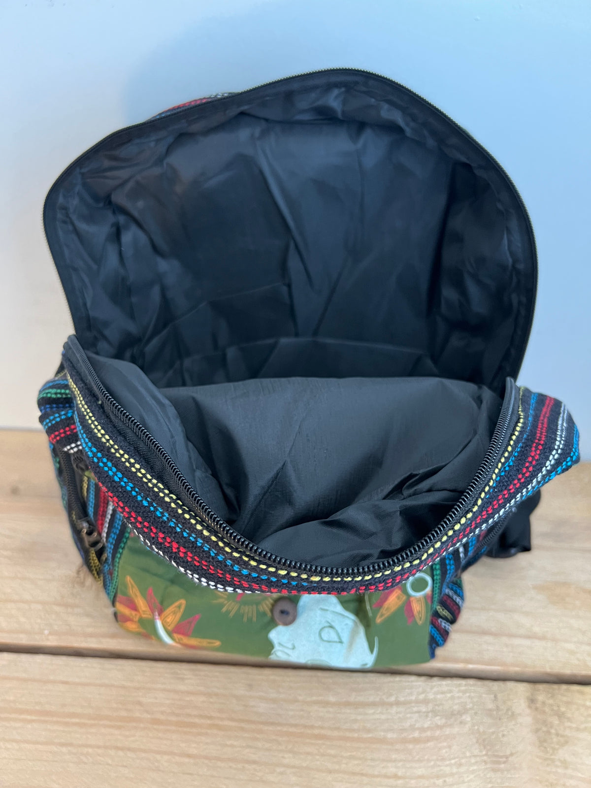 Crescent Moon Hand Printed Backpack Midnight Blue & Earth Green