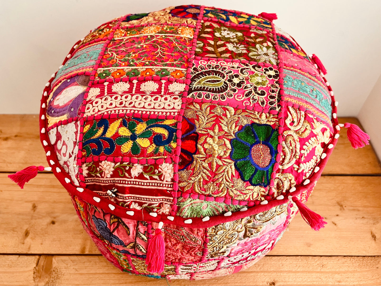Handmade Indian Bright Pink Pouffe Seconds