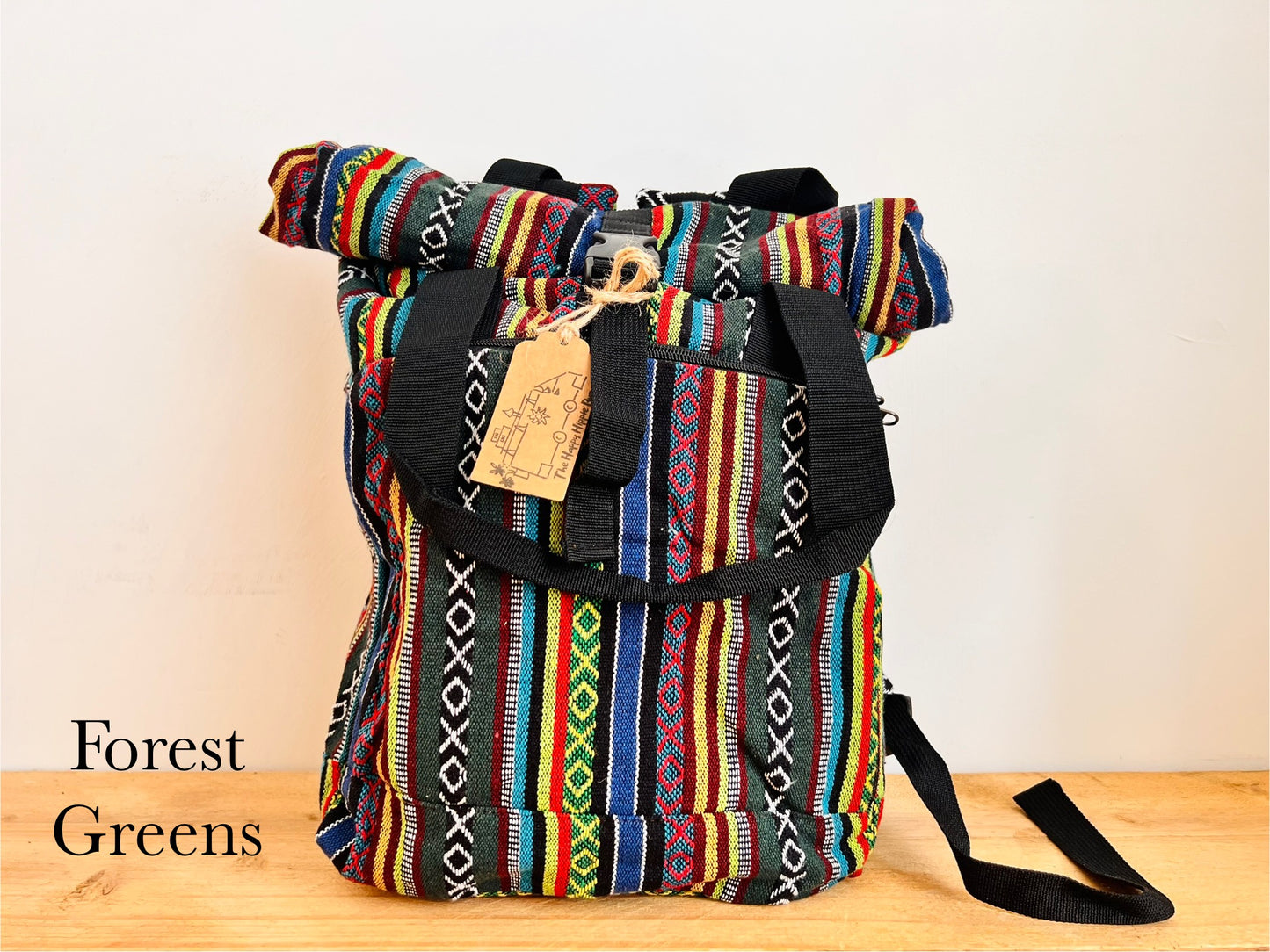Roll Top Boho Strip Backpack