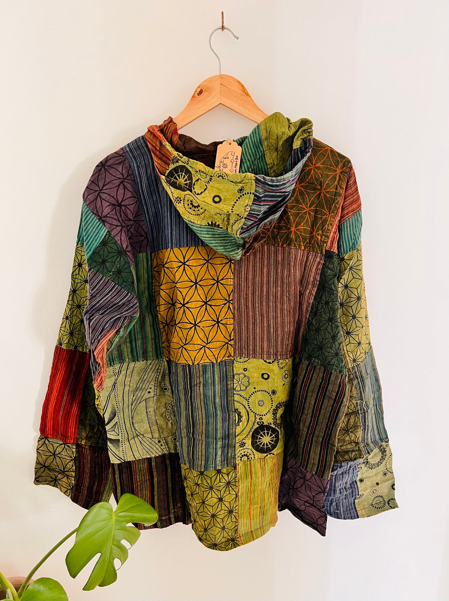 Handmade fair trade fashion hippie boho green patchwork festival hoodie 