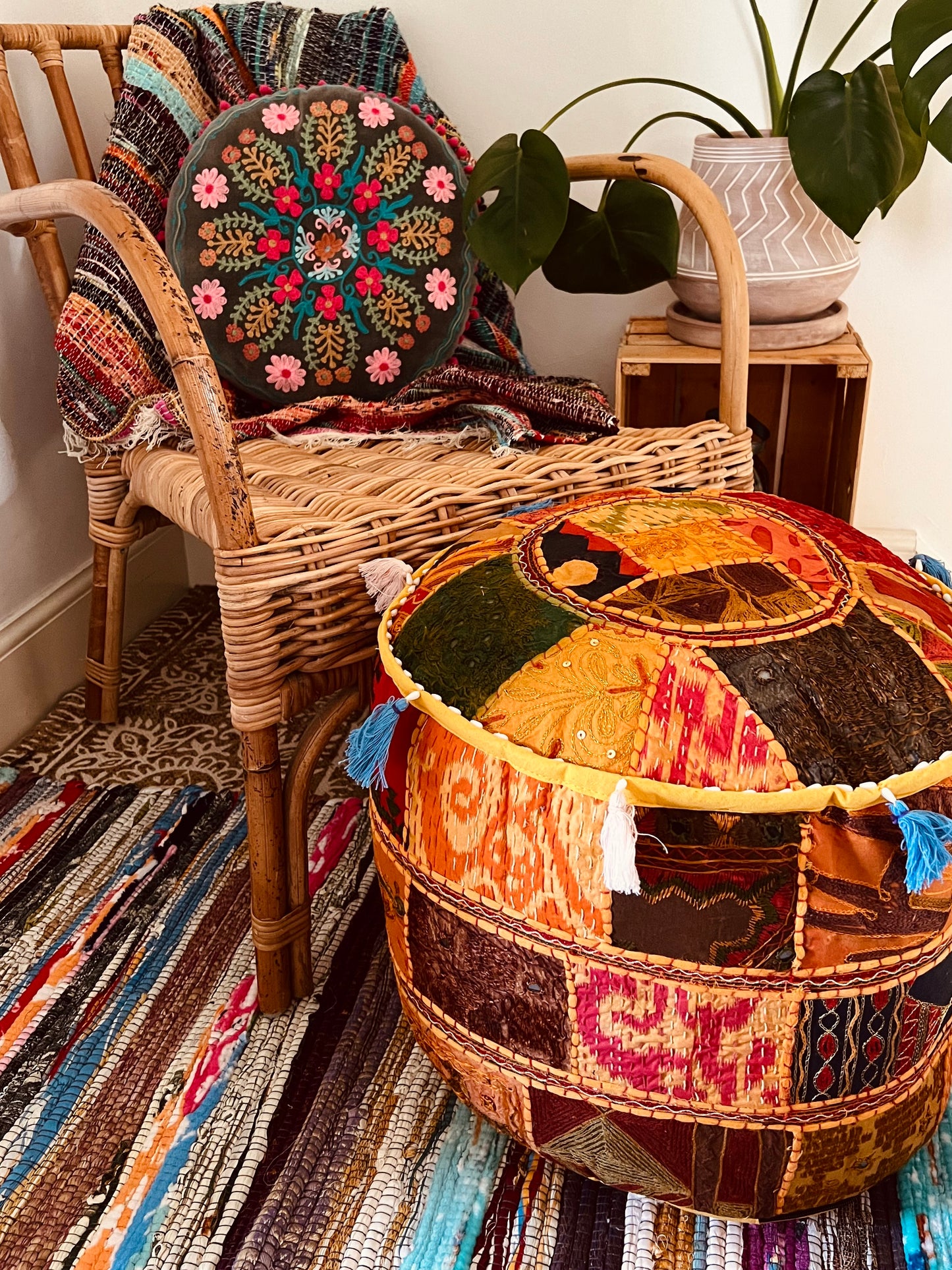 Mustard Yellow, Patchwork Indian Bohemian Pouffe