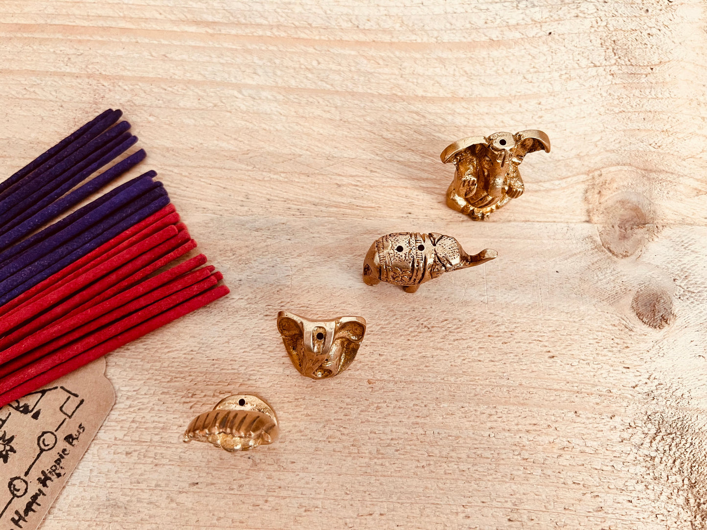 Mini Brass Elephant & Ganesha Incense Stick Holders